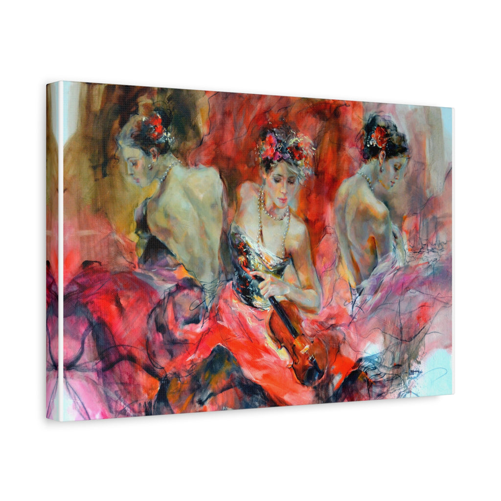 Flamenco Dancers Wall Art - Vibrant Red Ballet Trio Matte Canvas Painting - TheKaraHan