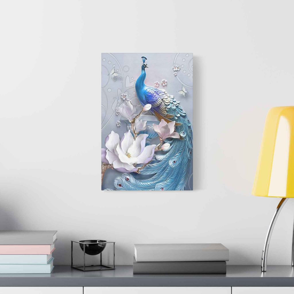 Blue Peacock Canvas Wall Art - Matte Stretched Floral Home Decor - TheKaraHan