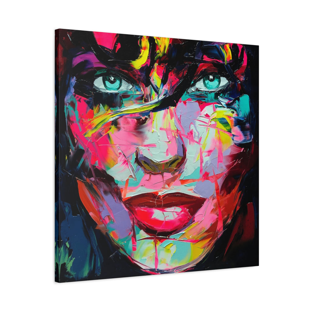 Colorful Abstract Portrait Canvas Print — Neon Female Face Matte Stretched Wall Art - TheKaraHan