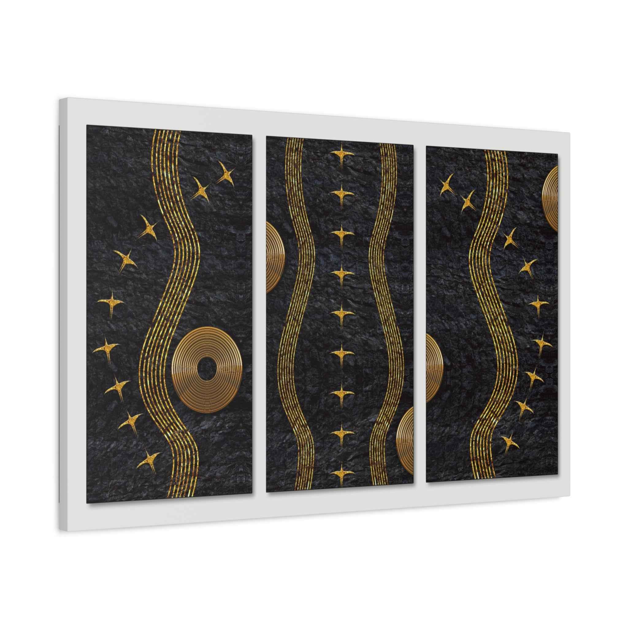 Black & Gold Abstract Wall Art – Luxury Modern Triptych Canvas Print
