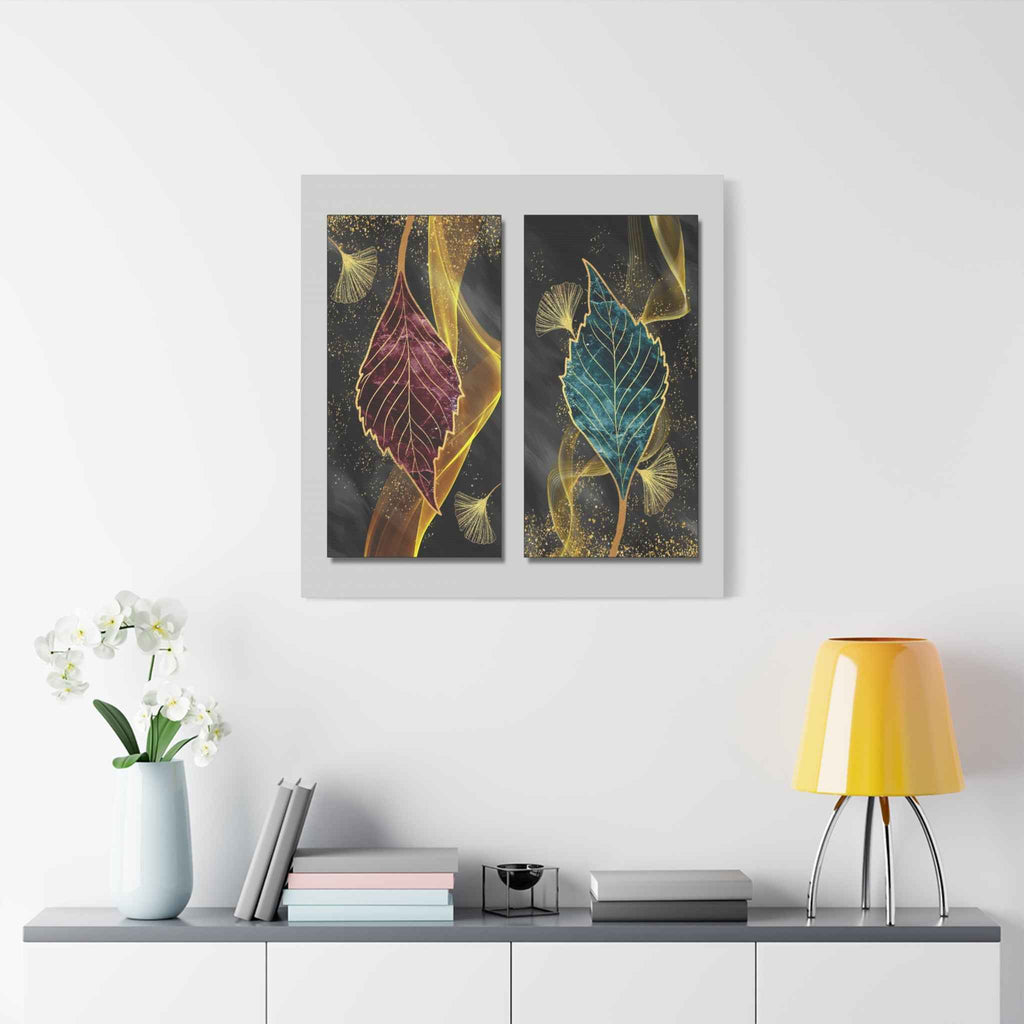 Gold Botanical Leaf Wall Art Set – Luxury Abstract Canvas Decor