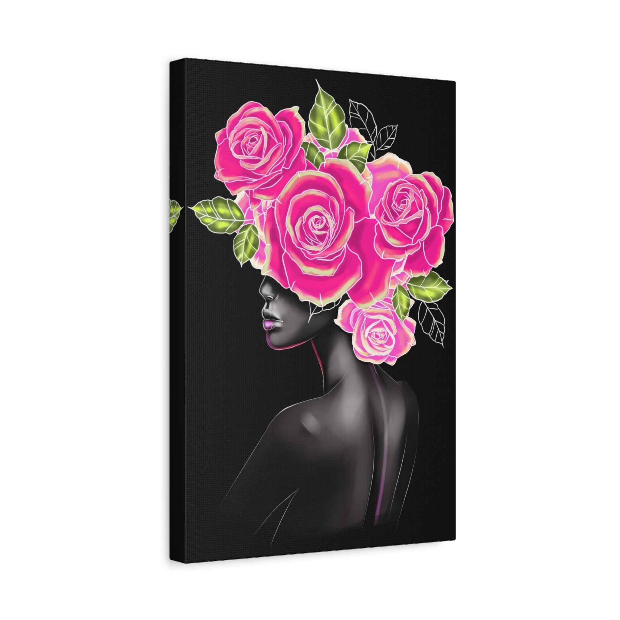 Pink Floral Woman Canvas Wall Art – Abstract Female Portrait
