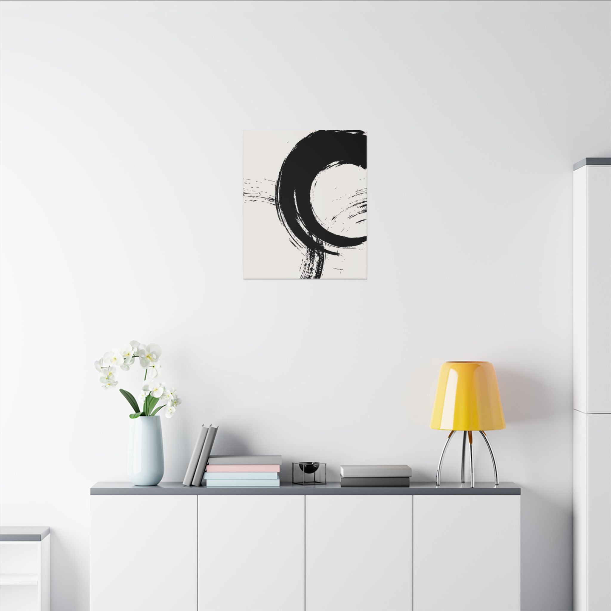 Zen Brushstroke Wall Art - Minimalist Black Circle Abstract Canvas Decor - TheKaraHan