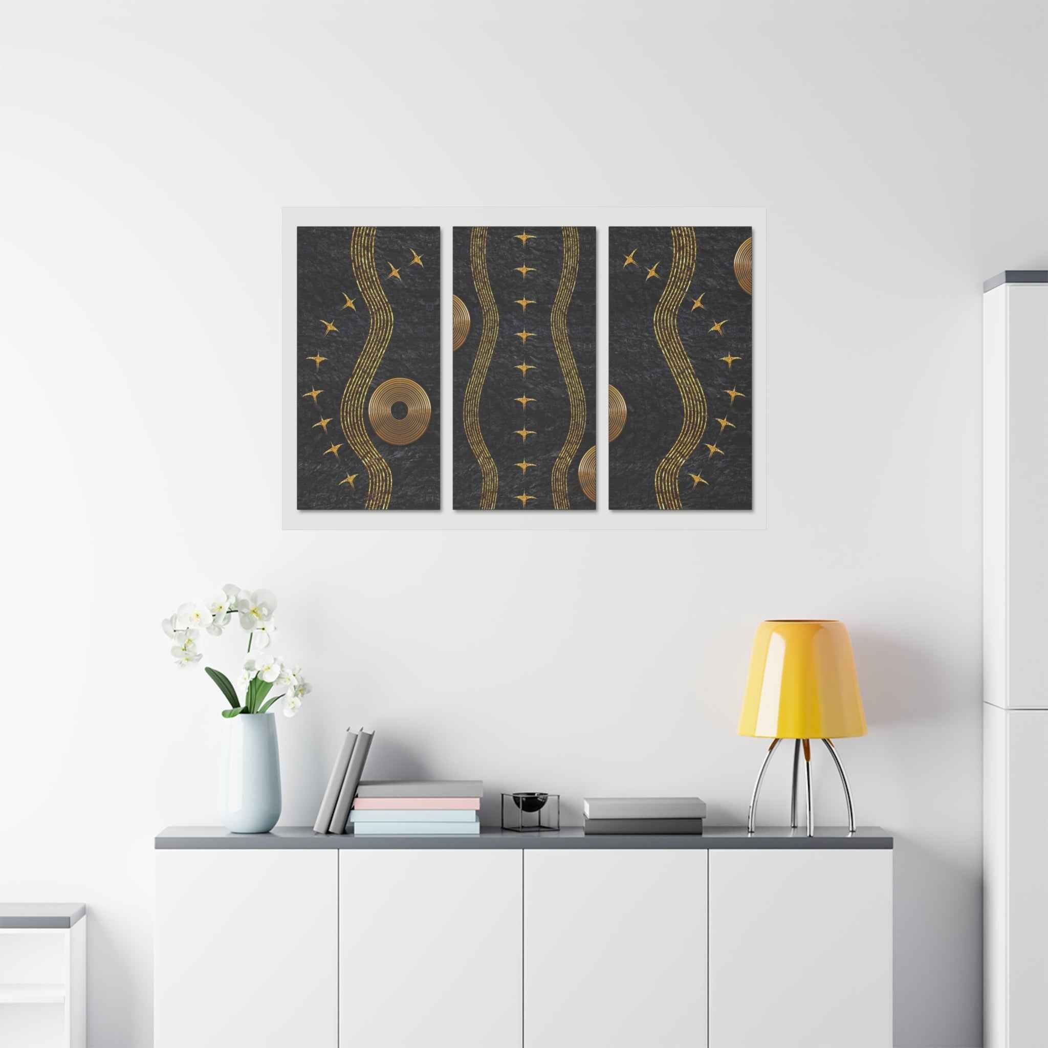 Black & Gold Abstract Wall Art – Luxury Modern Triptych Canvas Print