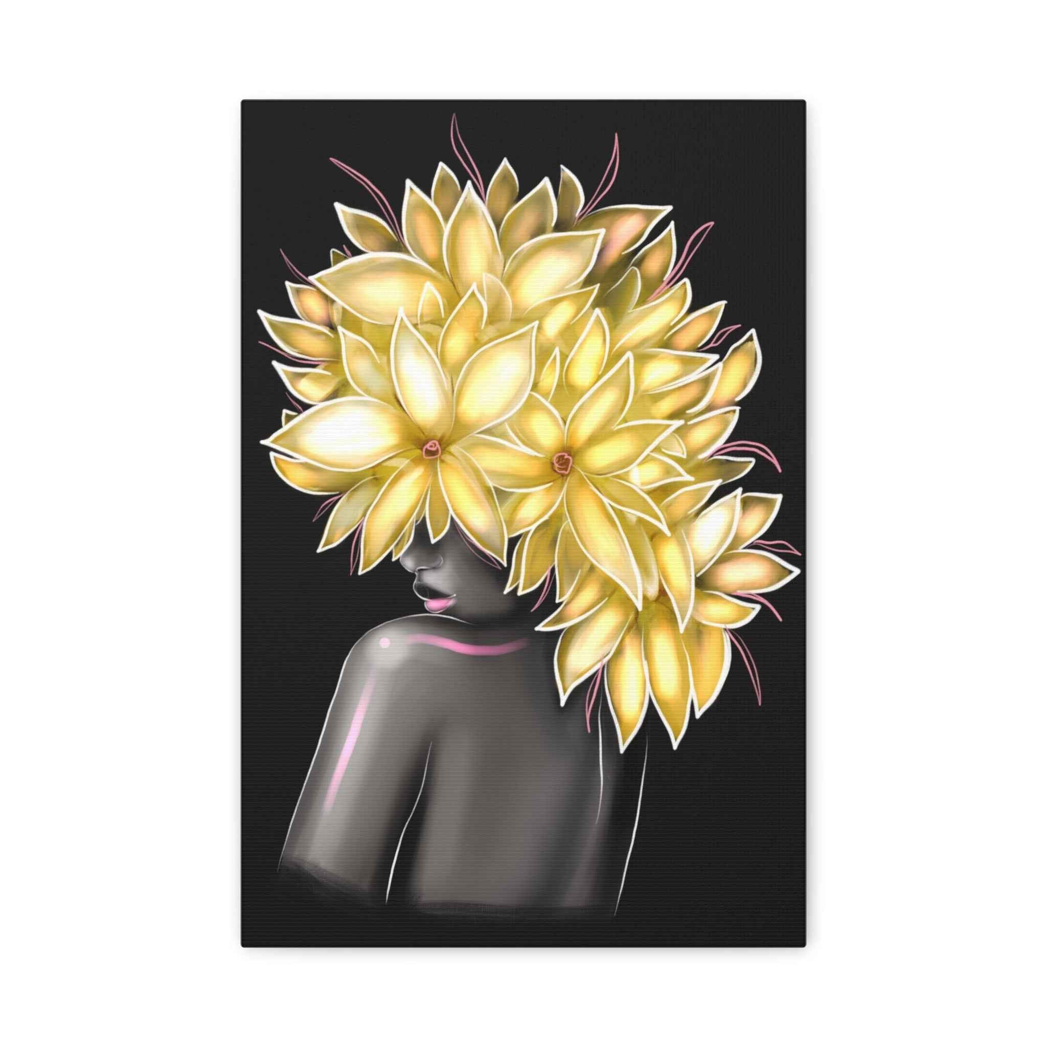 Golden Floral Bust Wall Art Canvas – Luxury Abstract Flower Sculpture Print