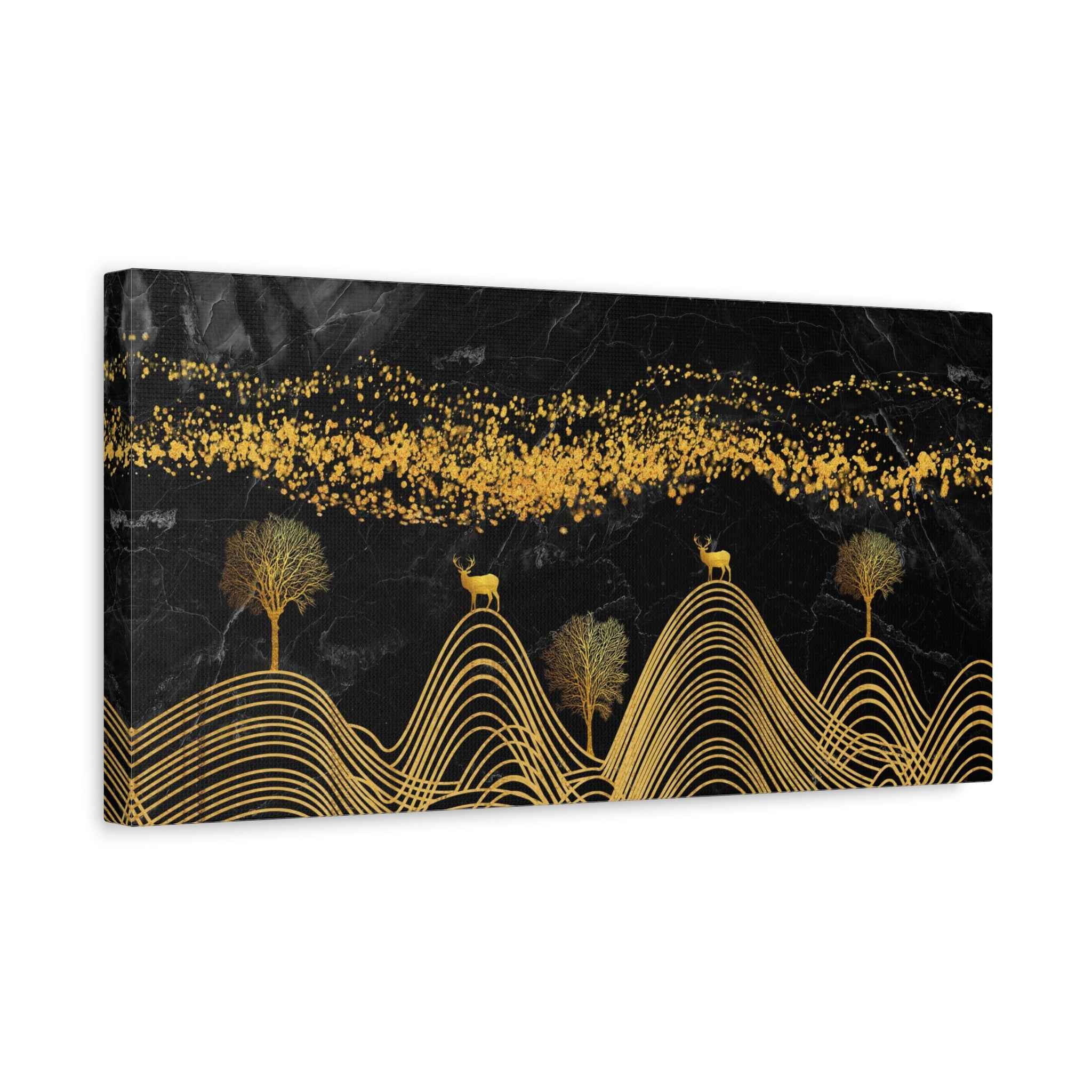 Black & Gold Abstract Canvas Wall Art – Luxury Modern Landscape Painting for Living Room Decor