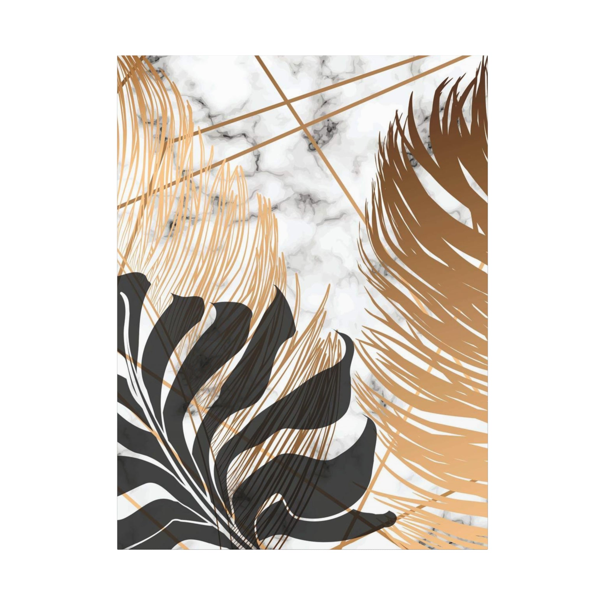 Tropical Palm Canvas Wall Art — Gold & Marble Botanical Print 