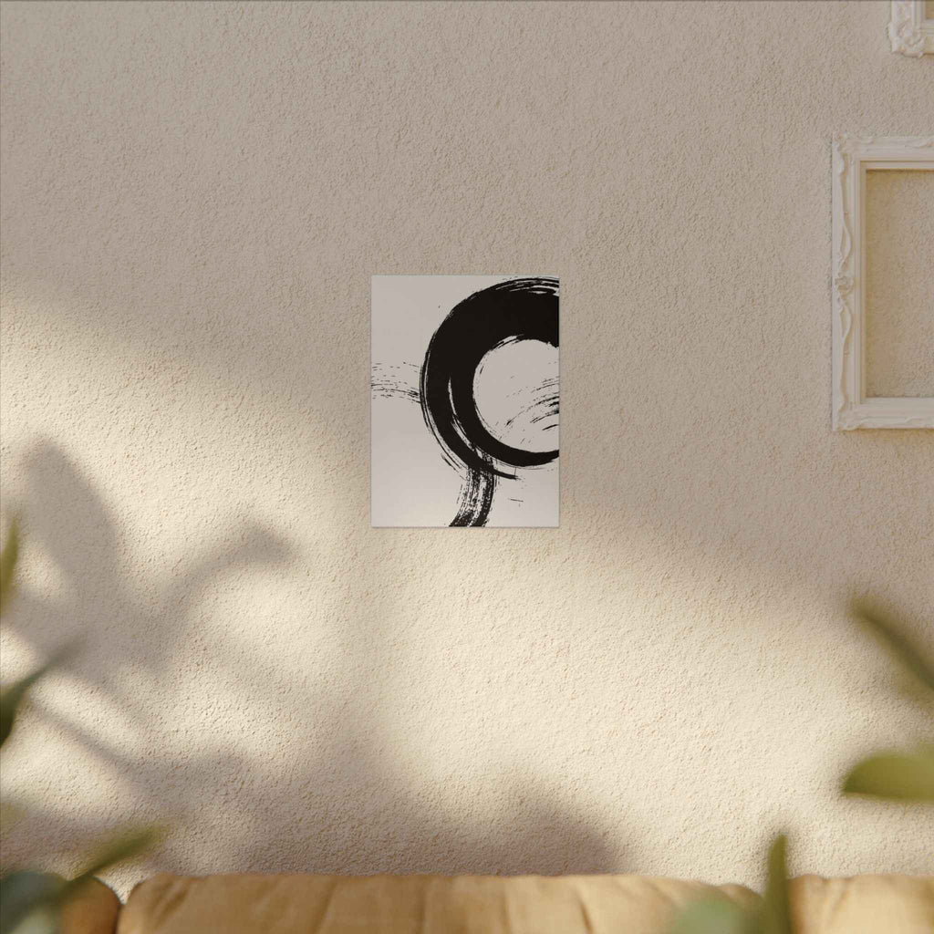 Zen Brushstroke Wall Art - Minimalist Black Circle Abstract Canvas Decor - TheKaraHan