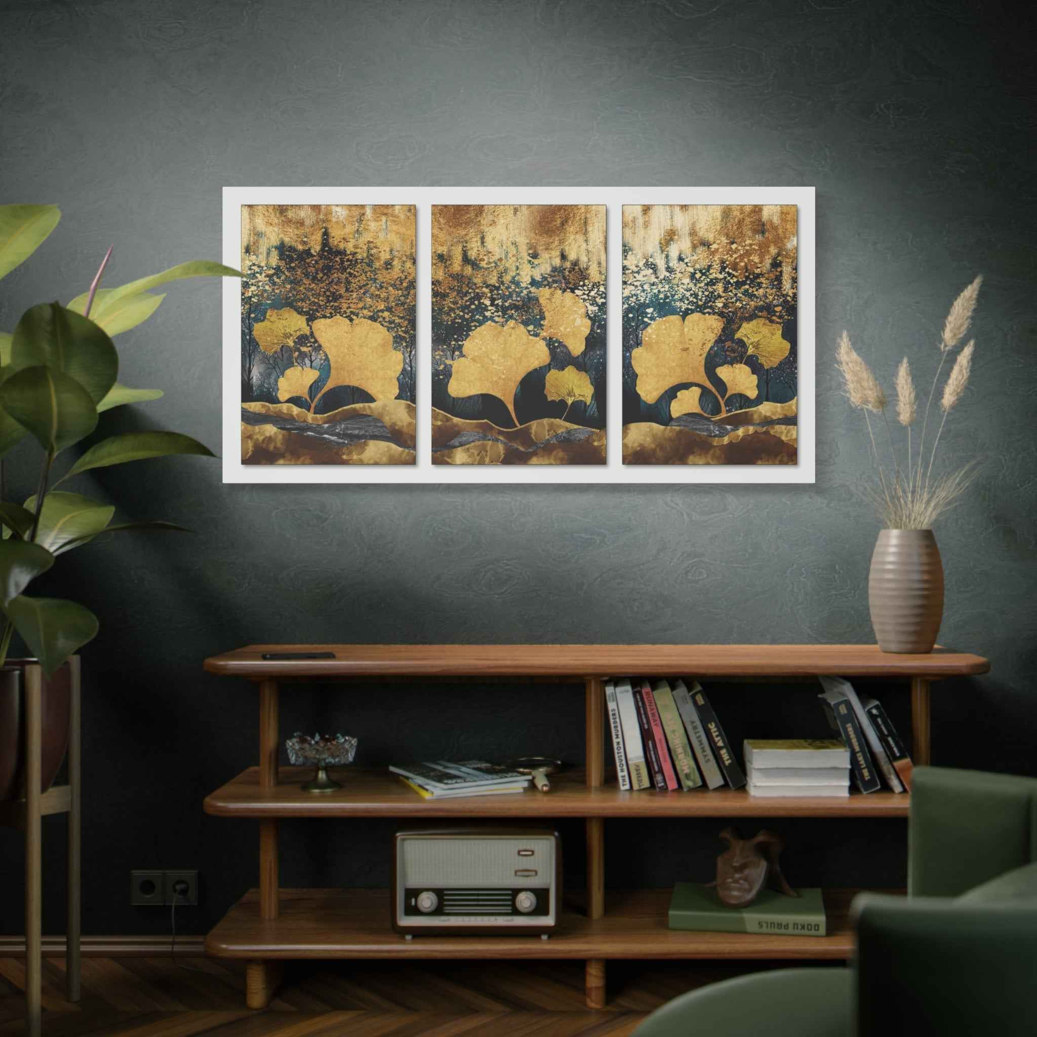 Golden Ginkgo Leaf Abstract Canvas Wall Art – Luxury Botanical Decor