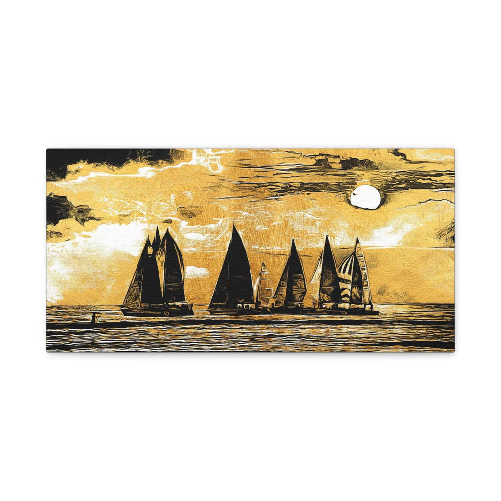 Golden Sailboat Wall Art Canvas – Vintage Ocean Landscape Luxury Nautical Artwork
