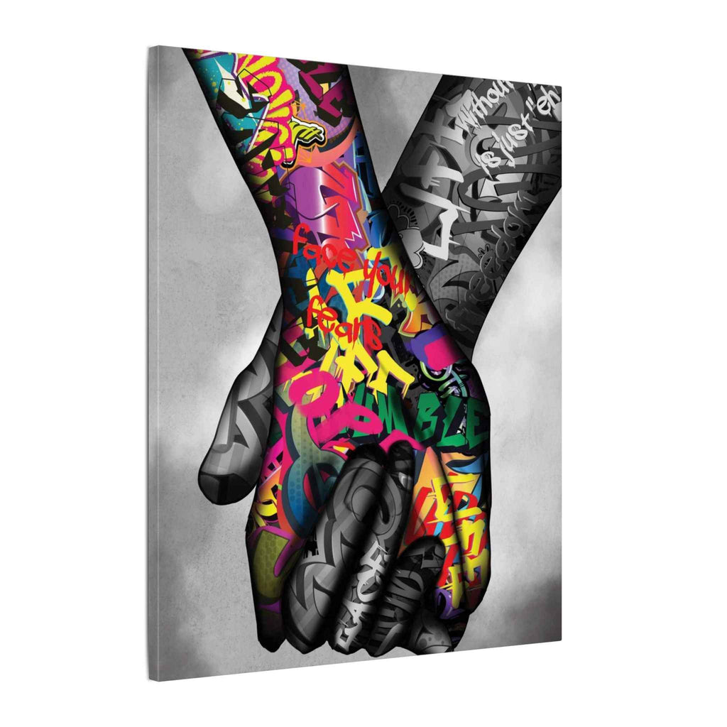 Graffiti Hands Canvas Art - Vibrant Colorful Holding Hands Wall Print - TheKaraHan