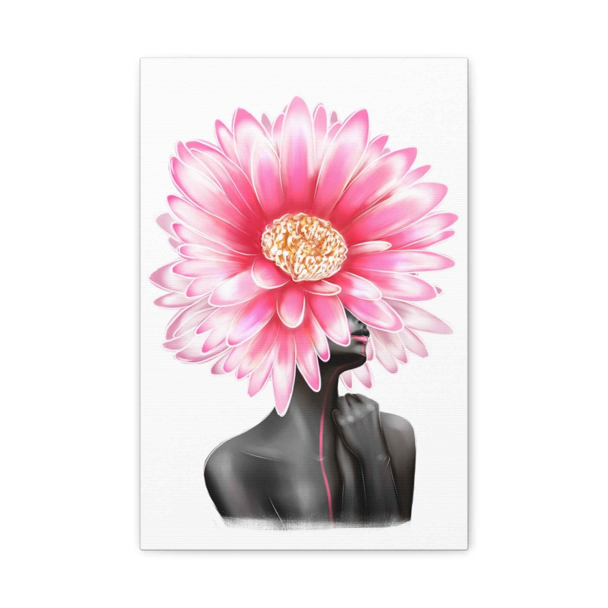 Pink Gerbera Floral Bust Wall Art Canvas – Minimalist Abstract Flower Portrait