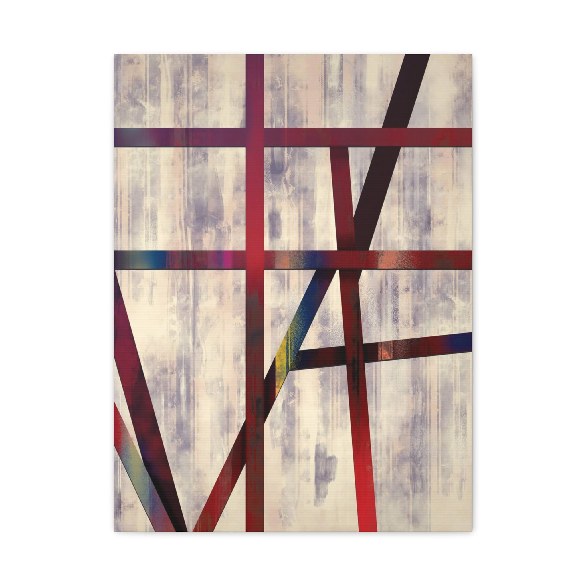Abstract Geometric Canvas Wall Art — Modern Red & Neutral Stretched Matte Print 