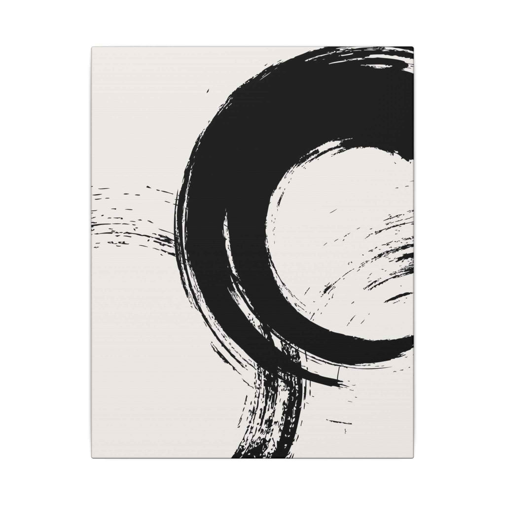 Zen Brushstroke Wall Art - Minimalist Black Circle Abstract Canvas Decor - TheKaraHan