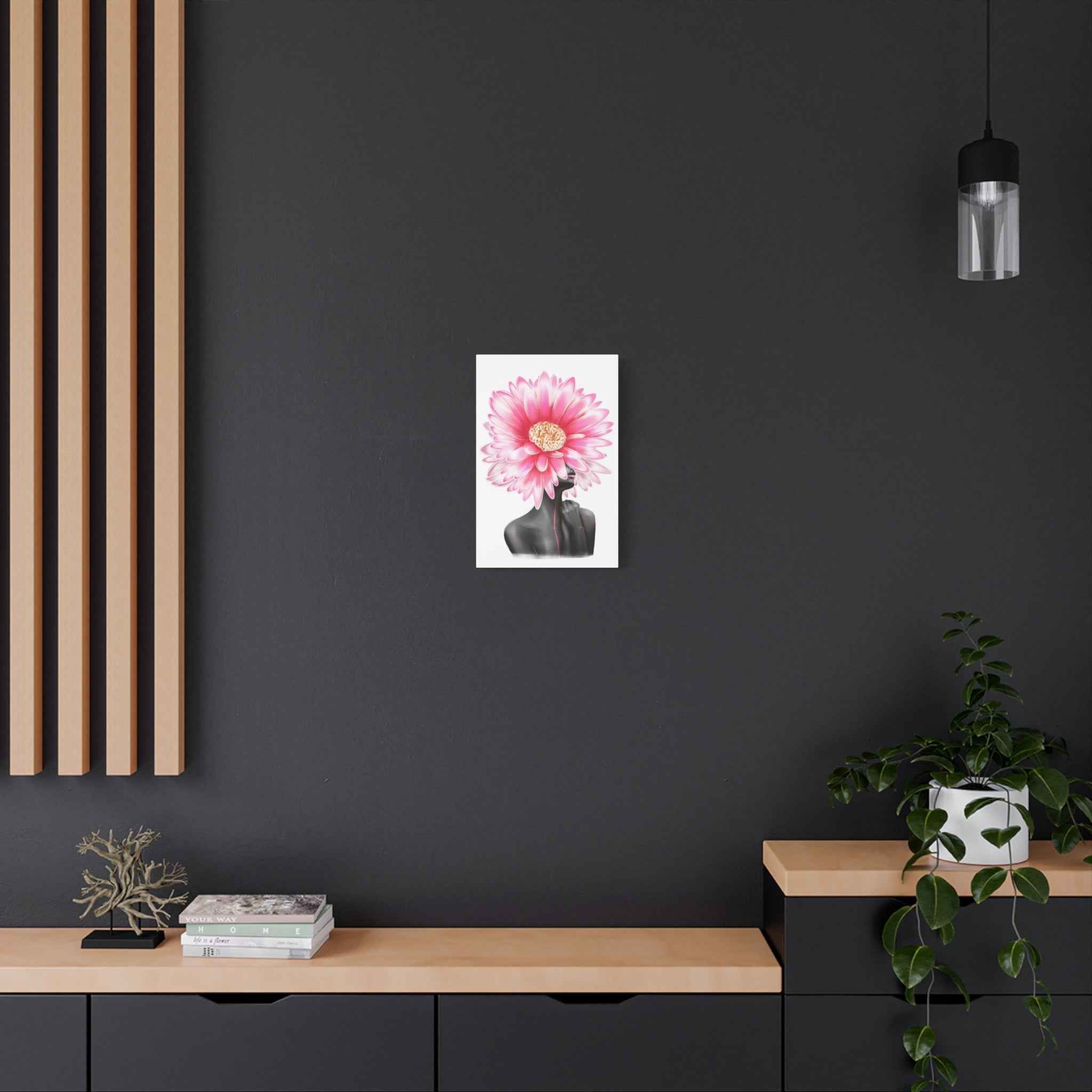 Pink Gerbera Floral Bust Wall Art Canvas – Minimalist Abstract Flower Portrait