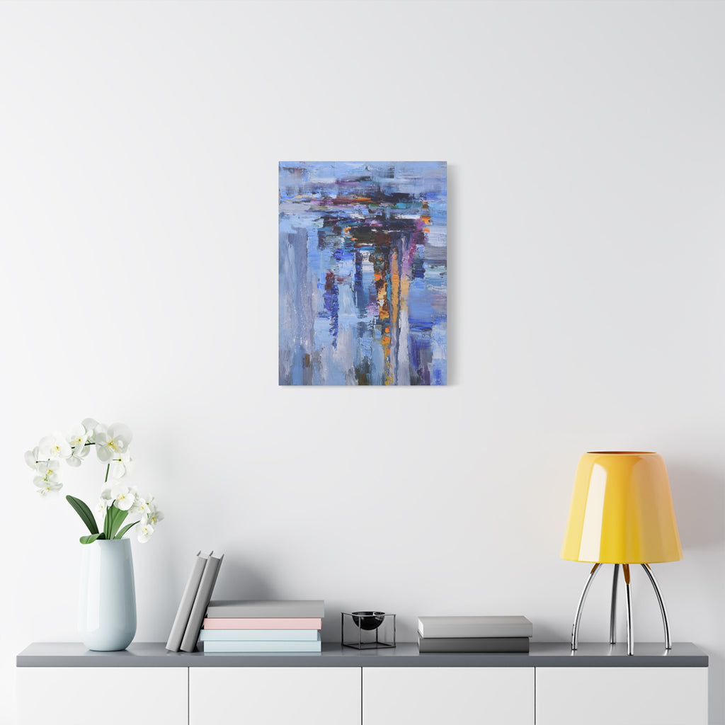 Abstract Blue Cityscape Canvas Print – Modern Stretched Matte Wall Art 