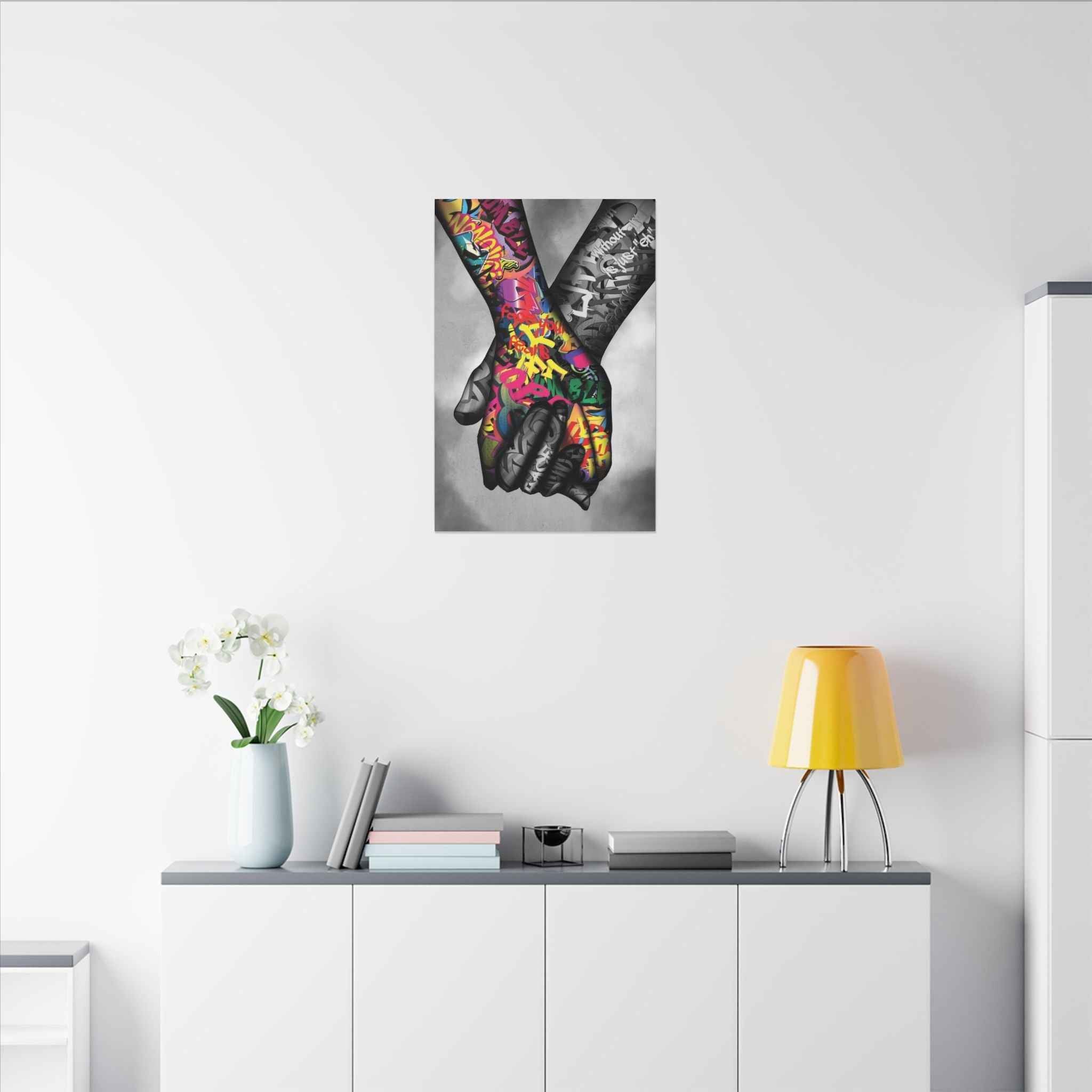 Graffiti Hands Canvas Art - Vibrant Colorful Holding Hands Wall Print - TheKaraHan