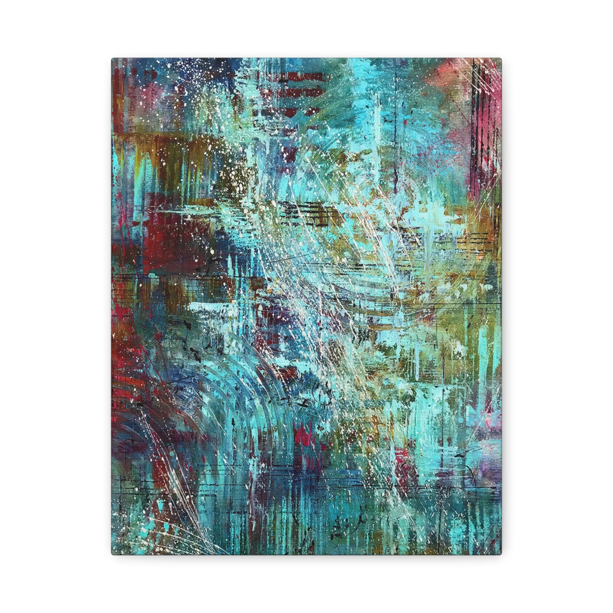 Abstract Teal & Gold Matte Canvas Art - Stretched Wall Decor 
