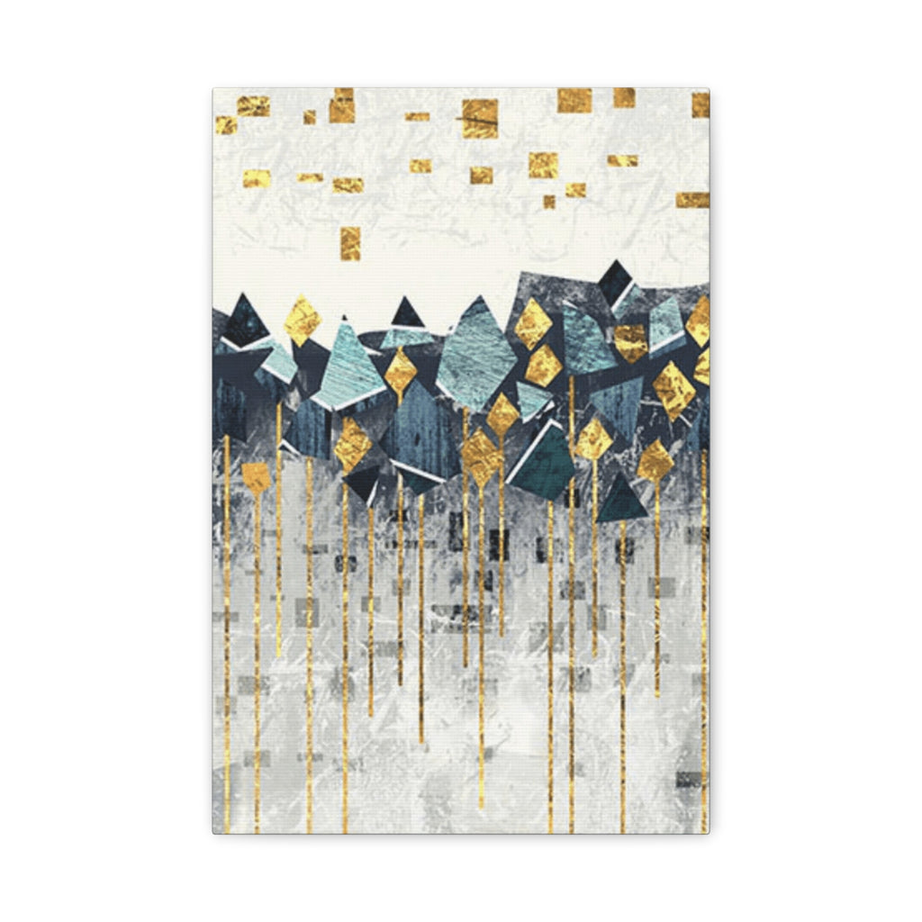 Abstract Geometric Gold & Teal Canvas Wall Art — Stretched Matte Print 