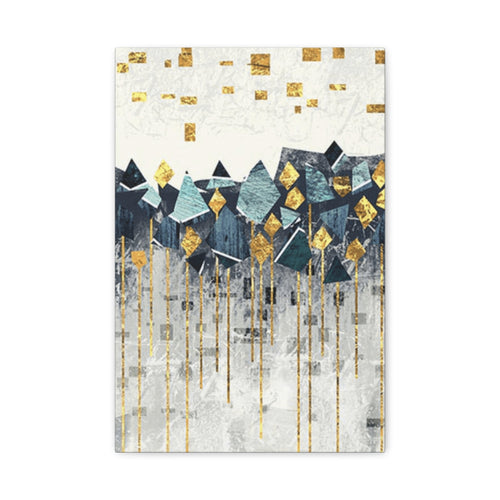 Abstract Geometric Wall Art - Gold & Teal Matte Canvas Print - TheKaraHan