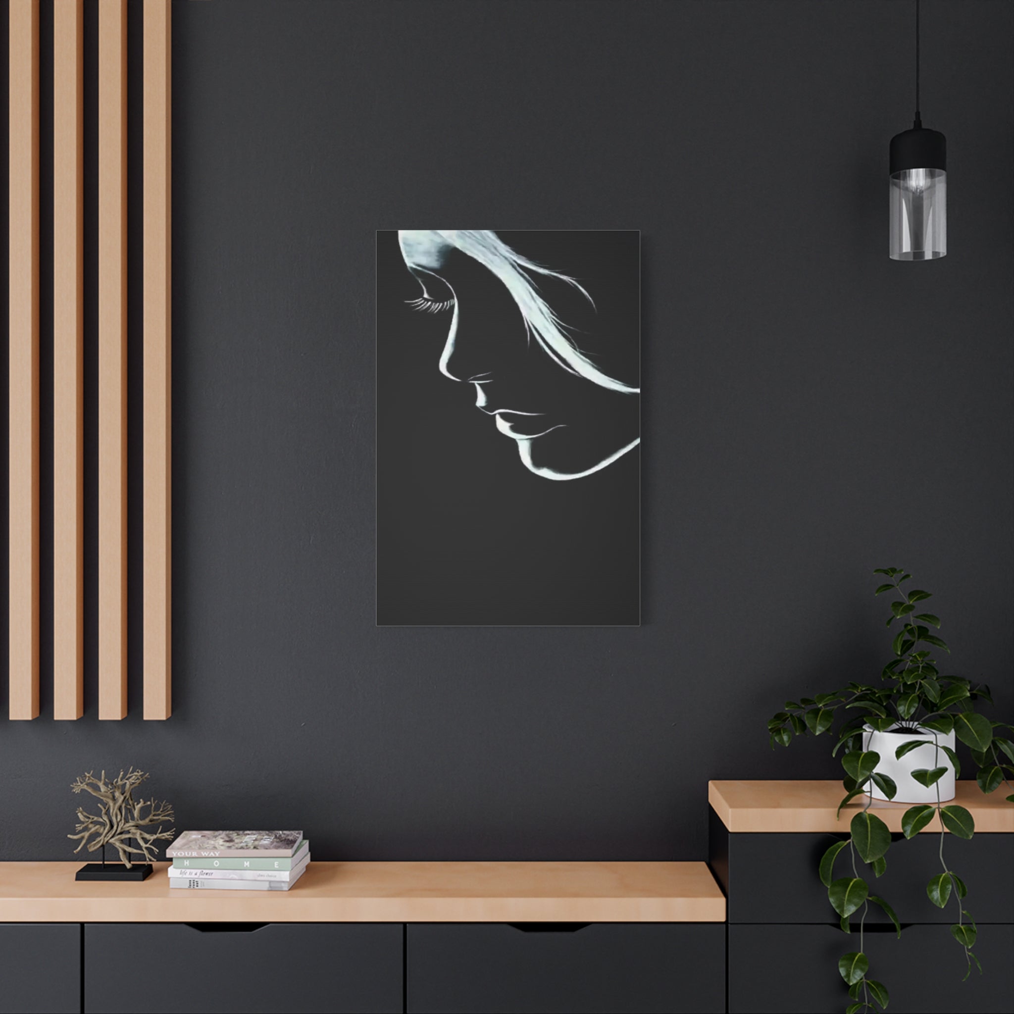 Minimalist Woman Silhouette Canvas Art — Monochrome Profile Wall Décor 