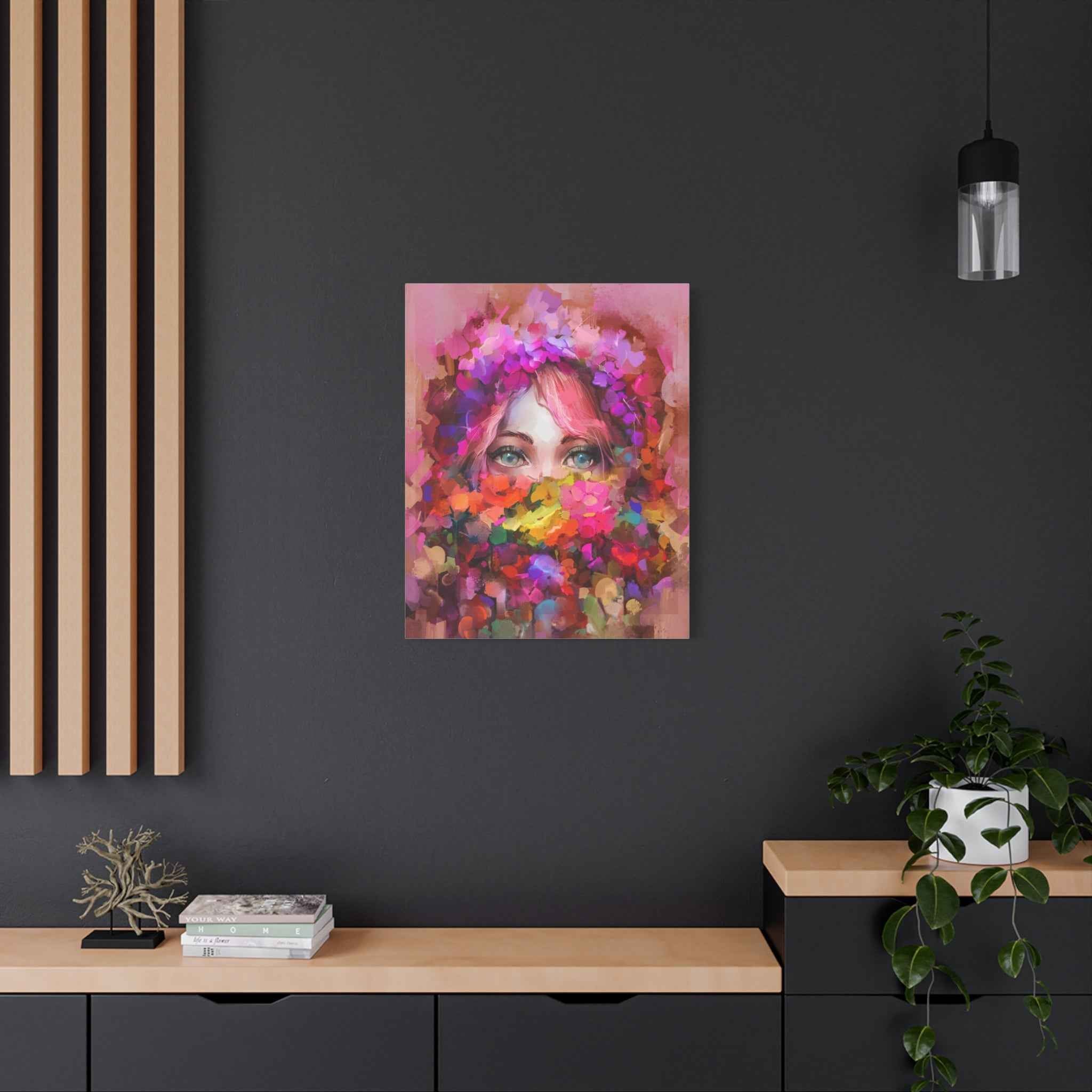 Colorful Abstract Woman Canvas Wall Art – Modern Floral Portrait Painting for Living Room Decor