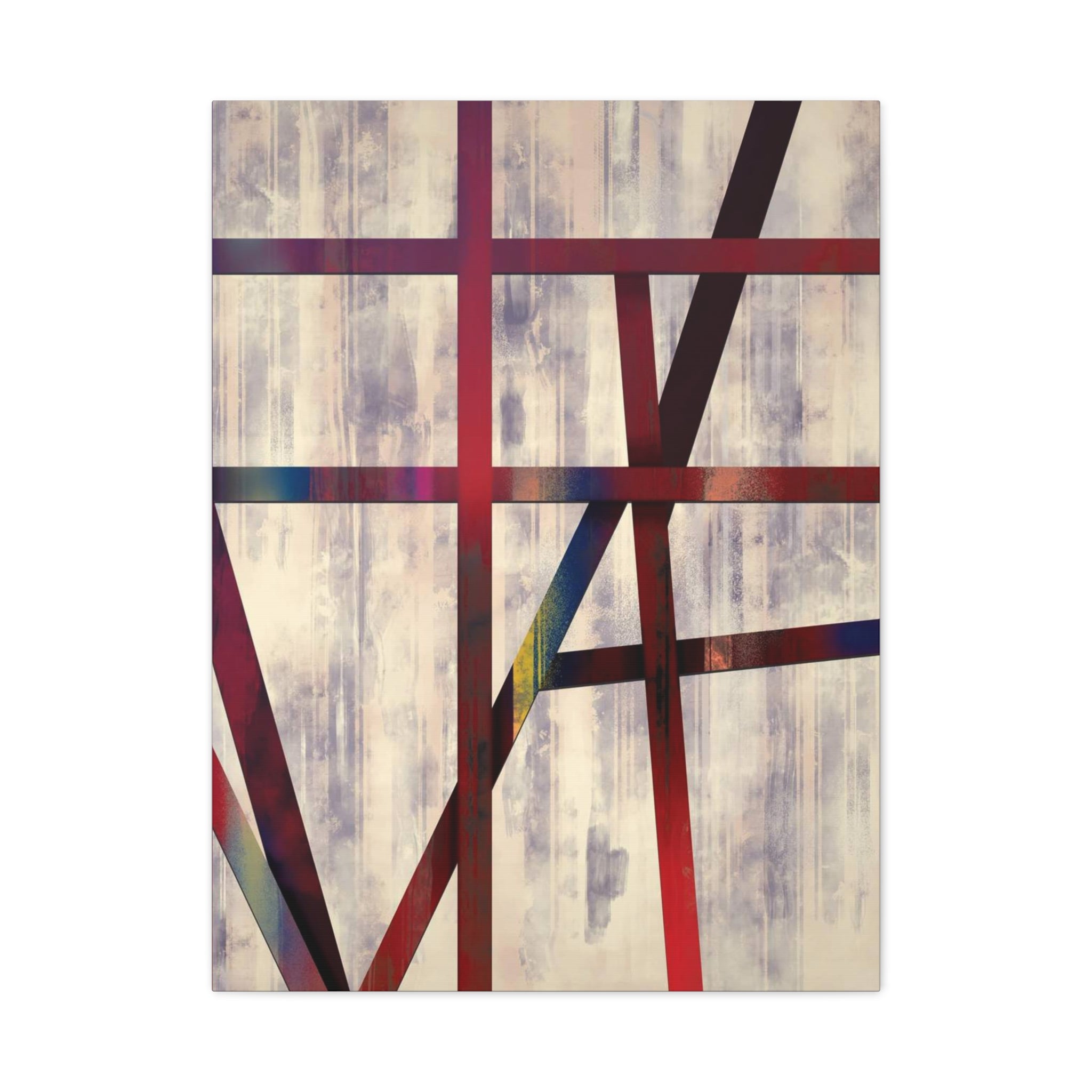 Abstract Geometric Canvas Wall Art — Modern Red & Neutral Stretched Matte Print 
