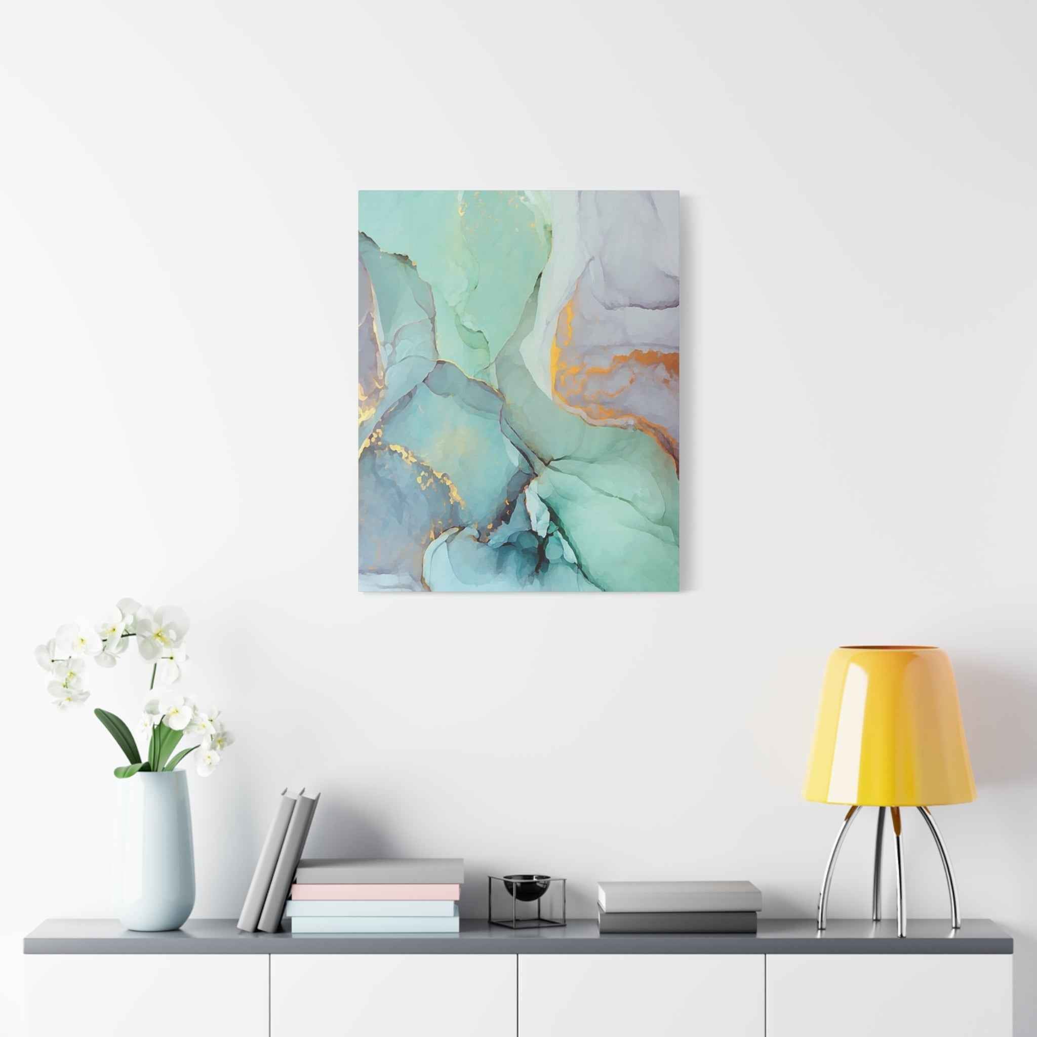 Aqua Marble Canvas Art - Matte Stretched Abstract Wall Print for Modern Decor - TheKaraHan