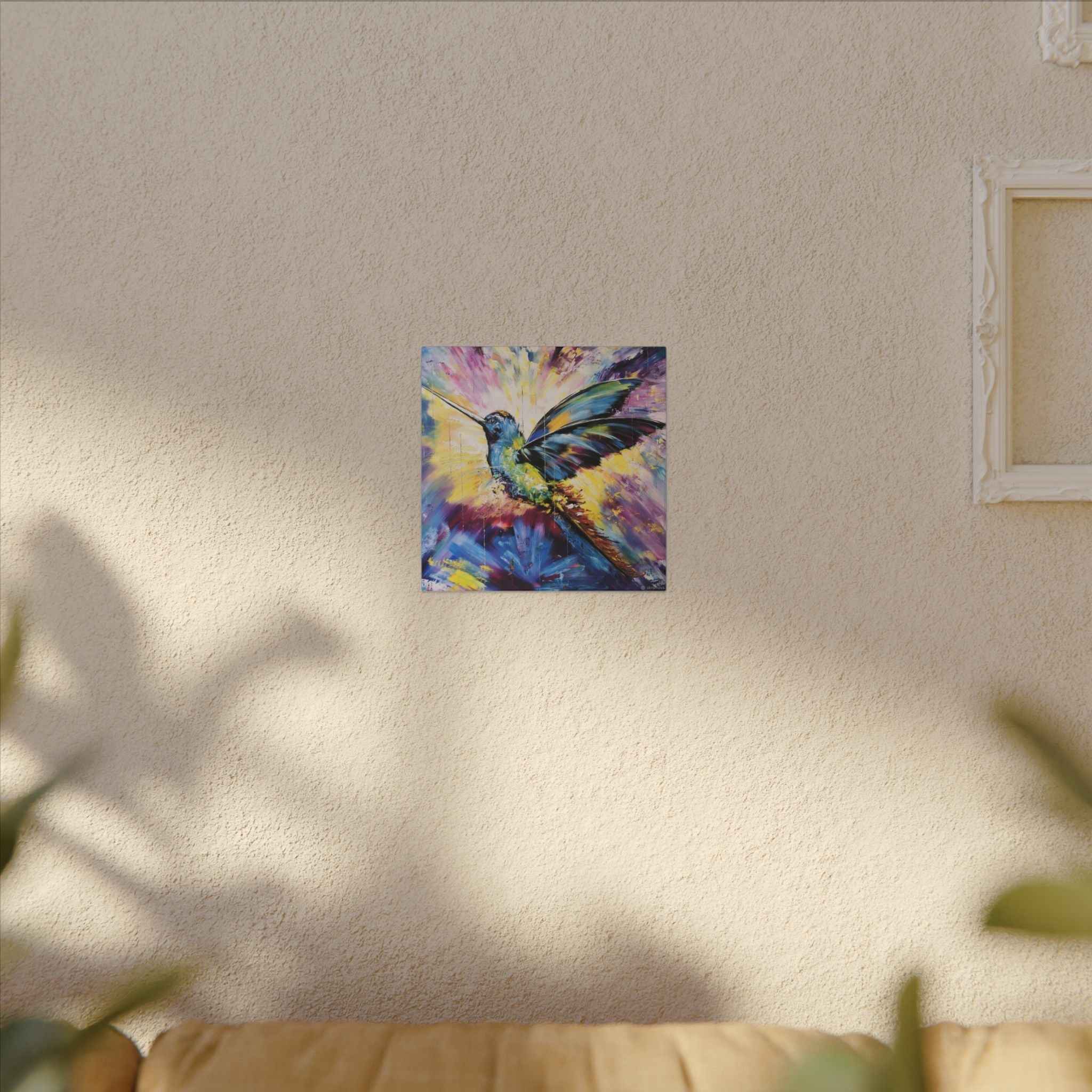 Vibrant Hummingbird Canvas Art - Colorful Abstract Bird Wall Decor (Matte Stretched) - TheKaraHan