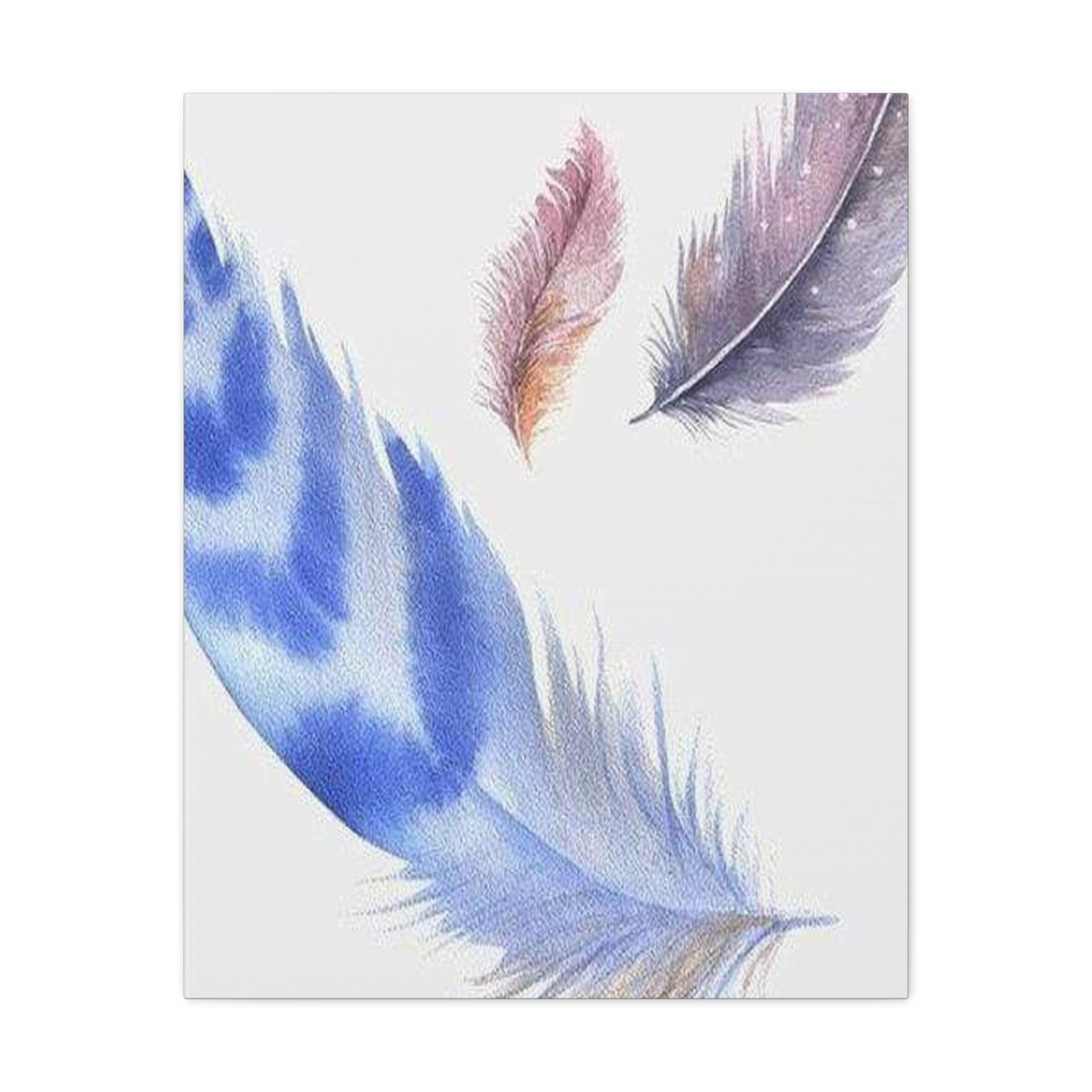 Watercolor Feather Canvas Print – Blue & Pastel Feather Wall Art 
