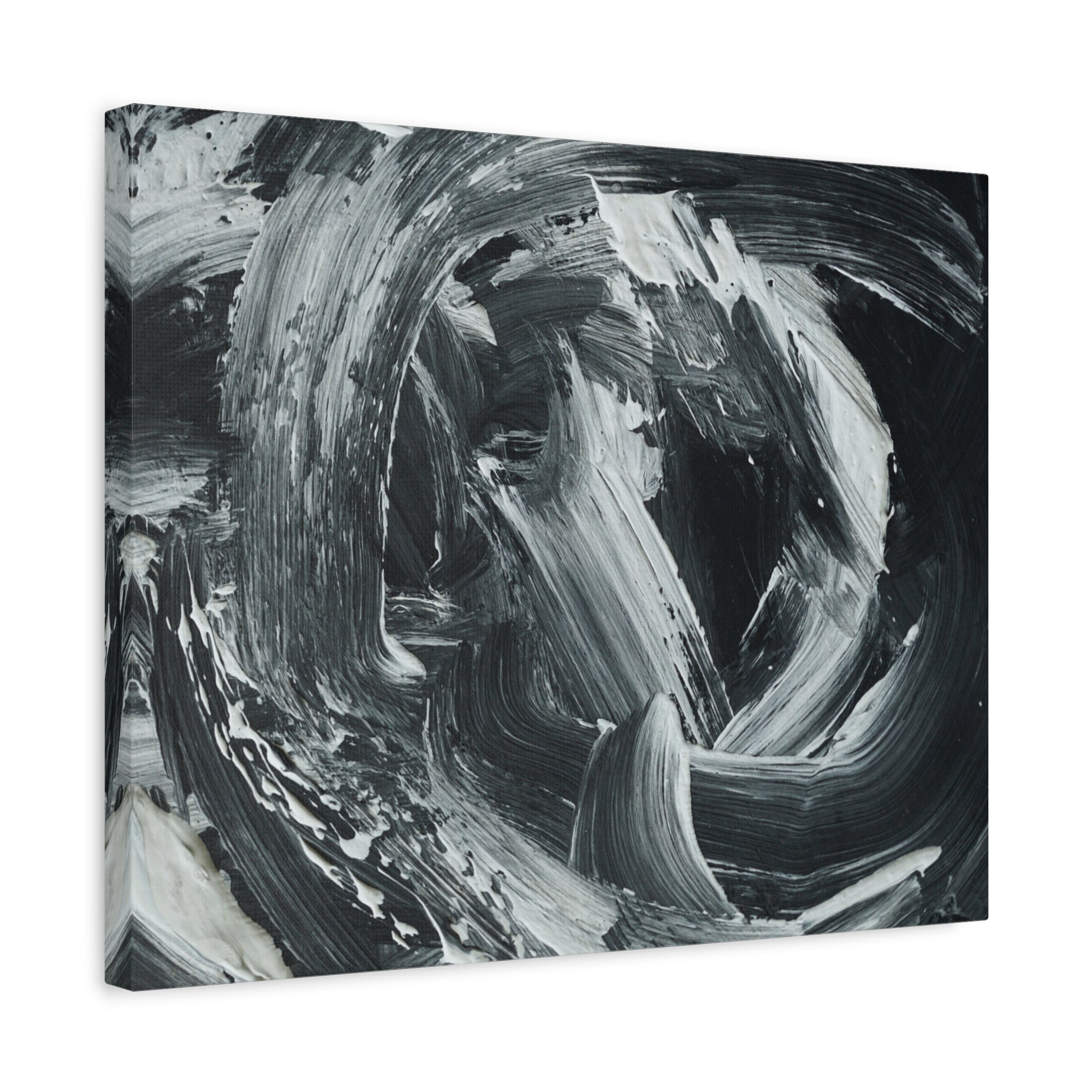 Abstract Black & White Swirl Matte Canvas Art — Minimalist Monochrome Wall Decor 