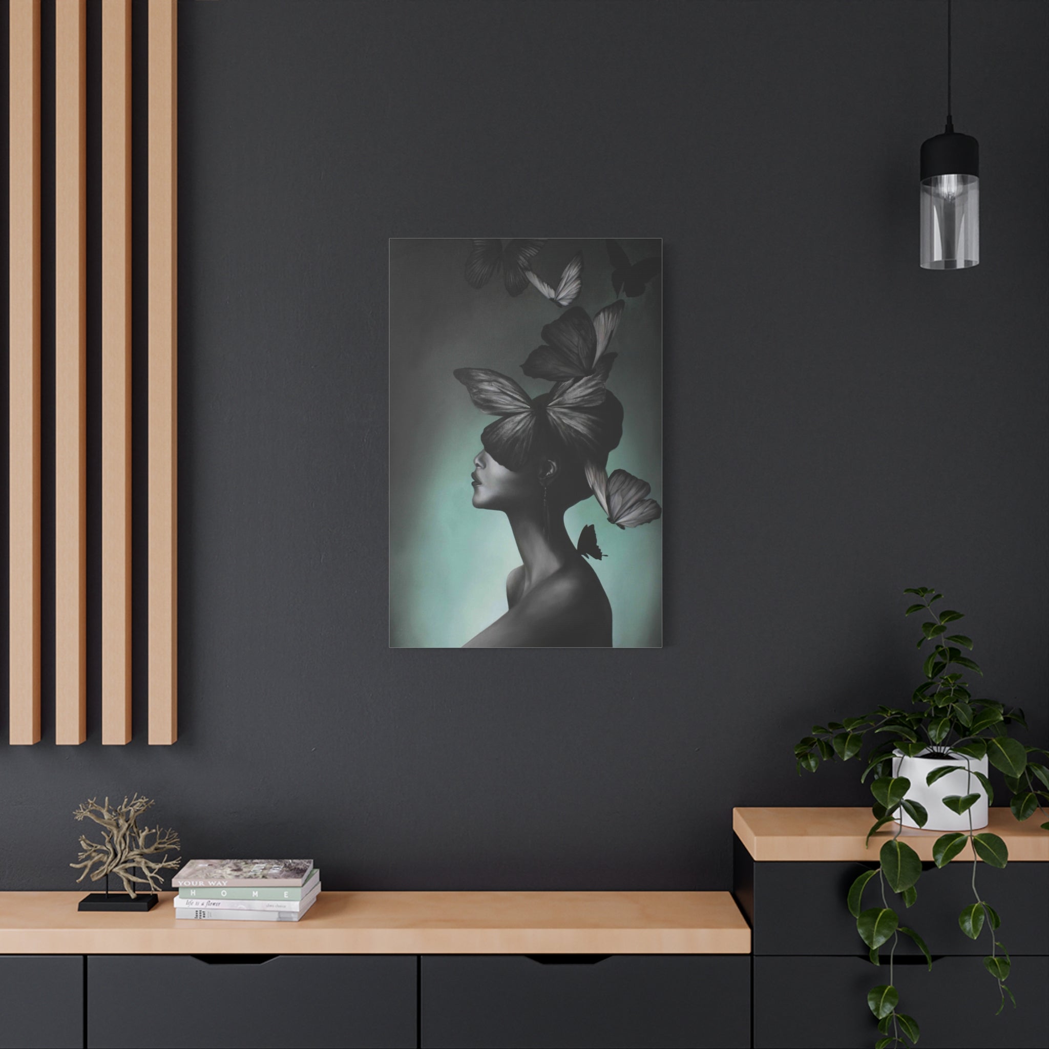 Butterfly Dream Matte Canvas Wall Art — Surreal Female Silhouette Print 