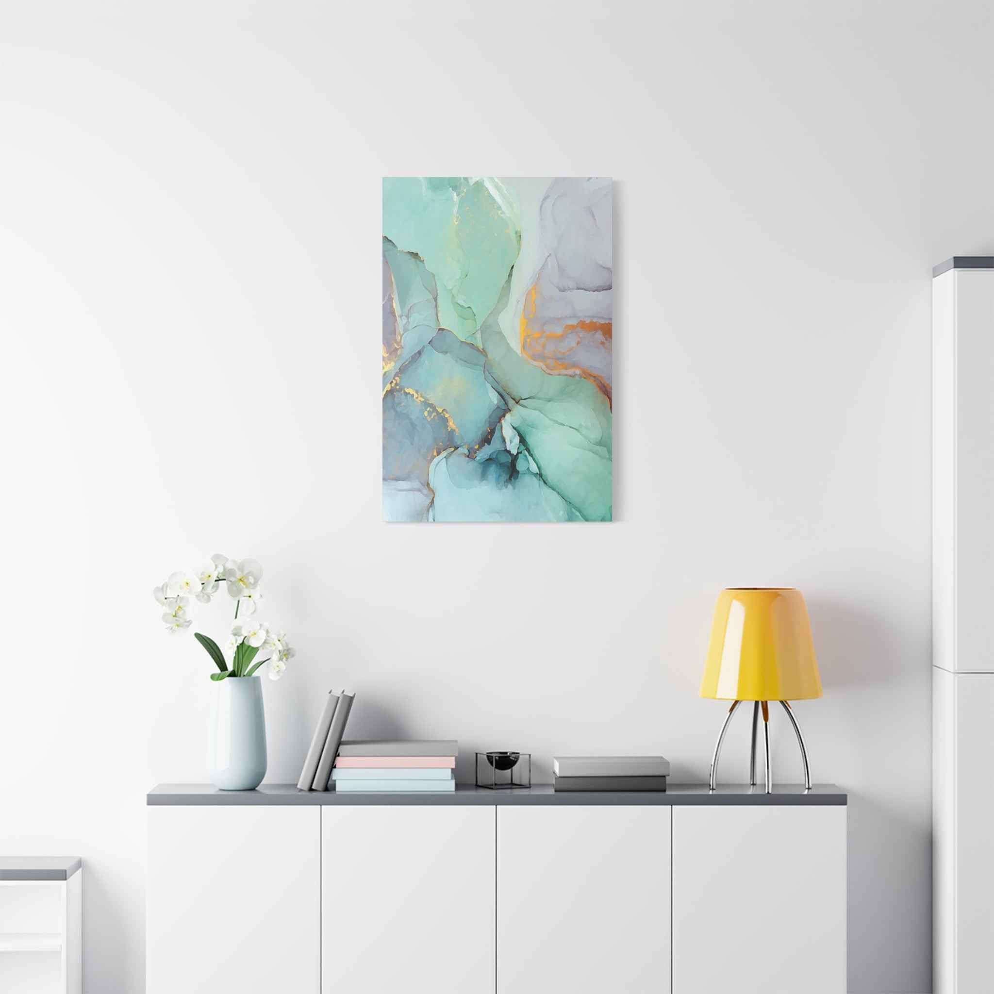 Aqua Marble Canvas Art - Matte Stretched Abstract Wall Print for Modern Decor - TheKaraHan
