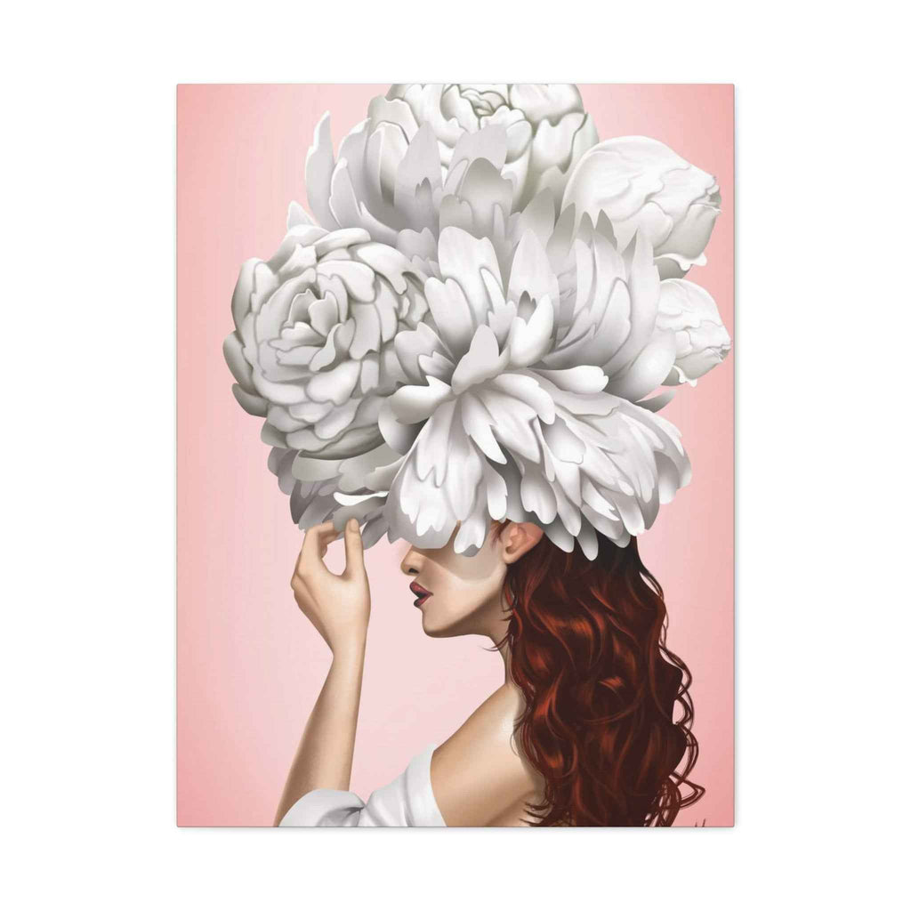 Floral Headdress Wall Art - Pink Portrait Matte Stretched Canvas - TheKaraHan