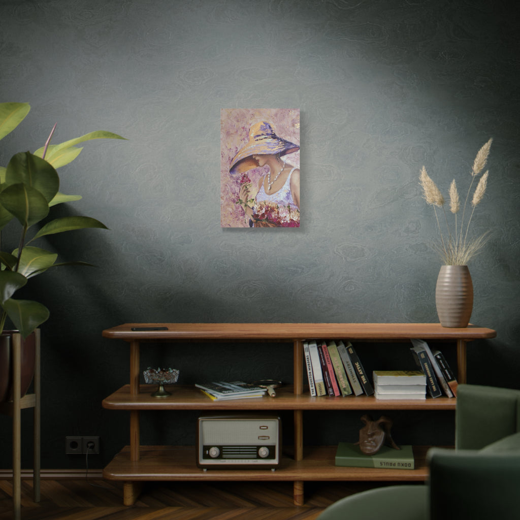 Floral Wall Art - Lady in Wide Brim Hat on Matte Stretched Canvas - TheKaraHan