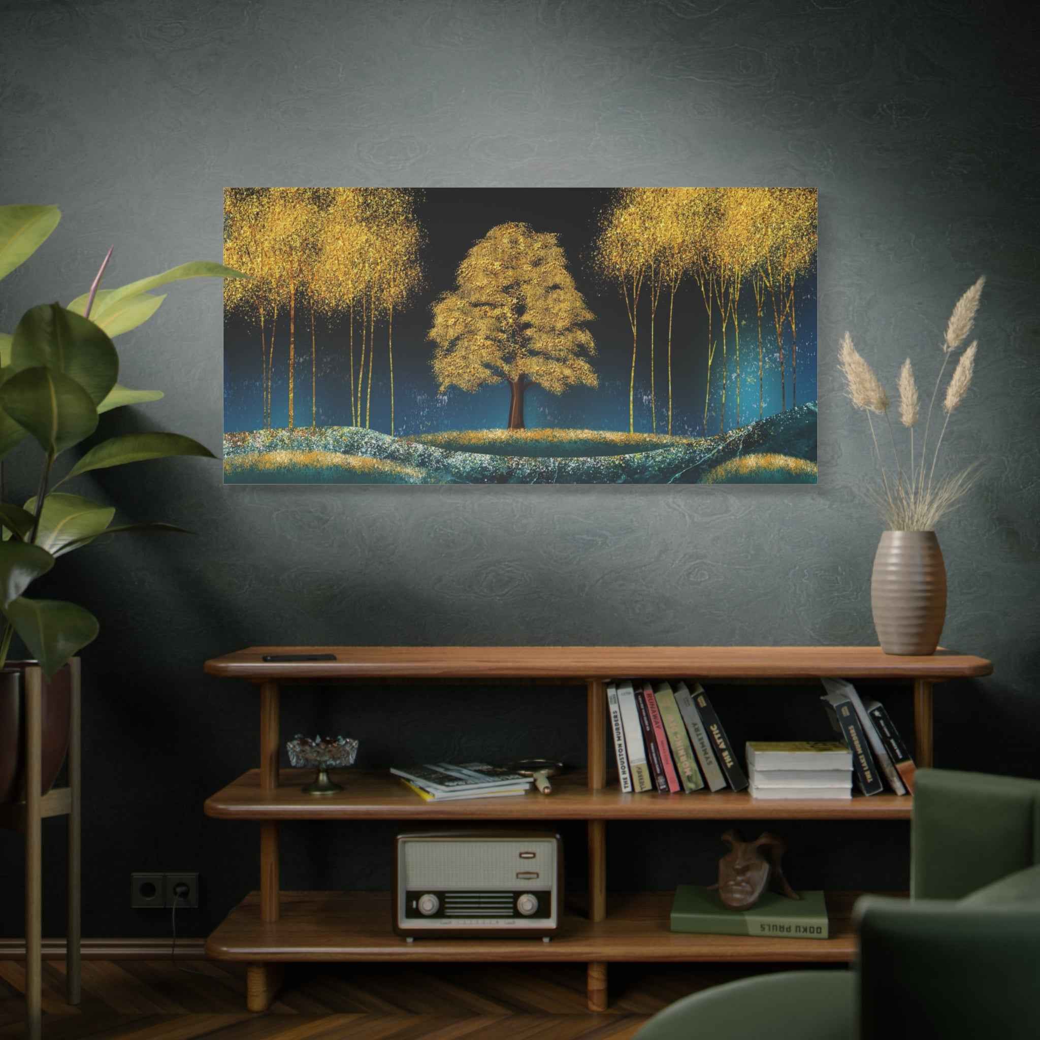 Golden Tree Landscape Canvas Wall Art – Luxury Nature Wall Decor