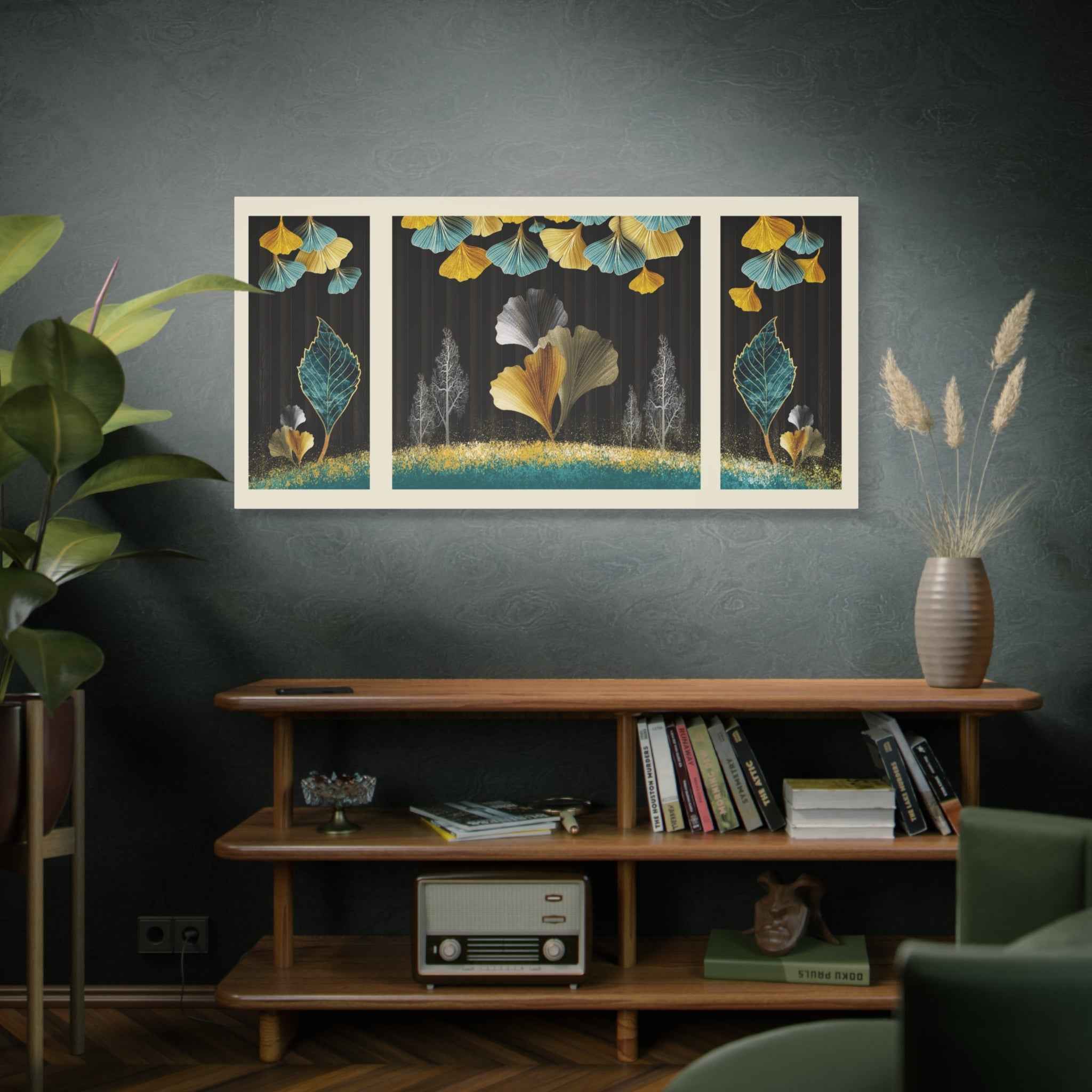 Golden Ginkgo Leaf Botanical Canvas Wall Art – Luxury Nature Decor
