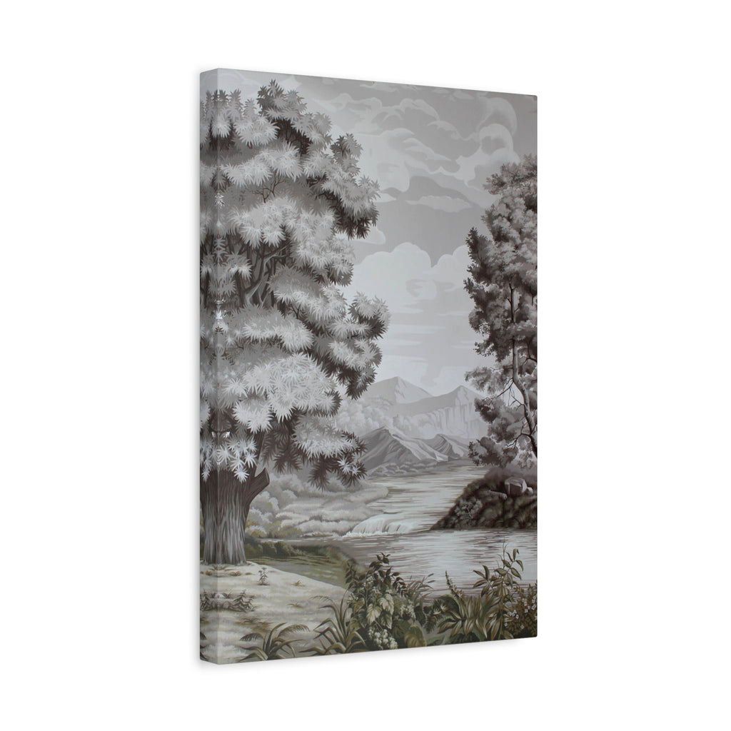 Vintage Monochrome Landscape Canvas Print — Stretched Matte Wall Art