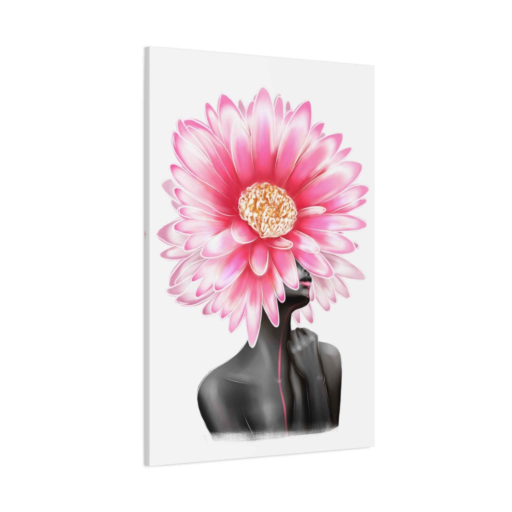Pink Gerbera Floral Bust Wall Art Canvas – Minimalist Abstract Flower Portrait