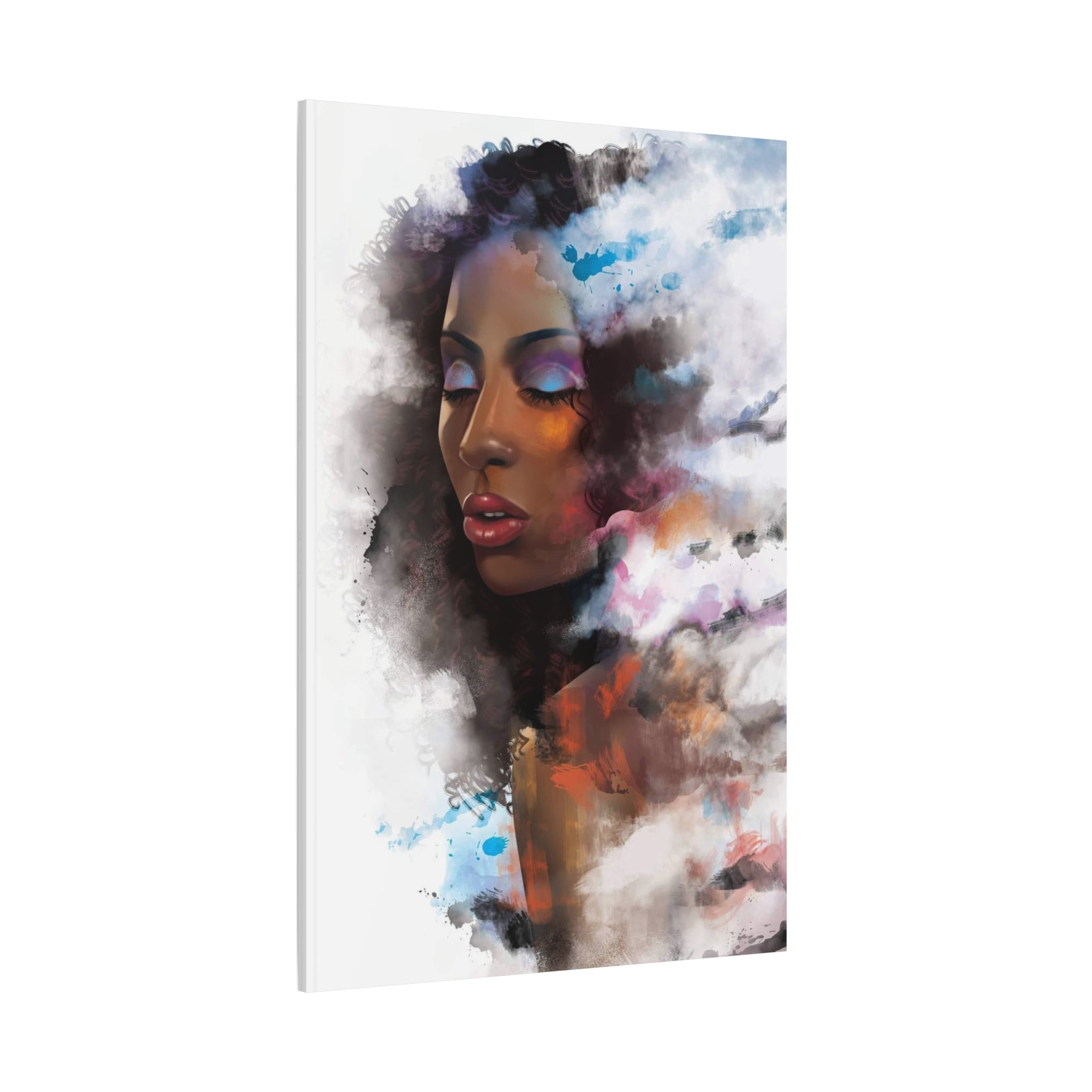 Abstract Portrait Canvas Wall Art — Colorful Afrocentric Woman Matte Stretched Canvas 