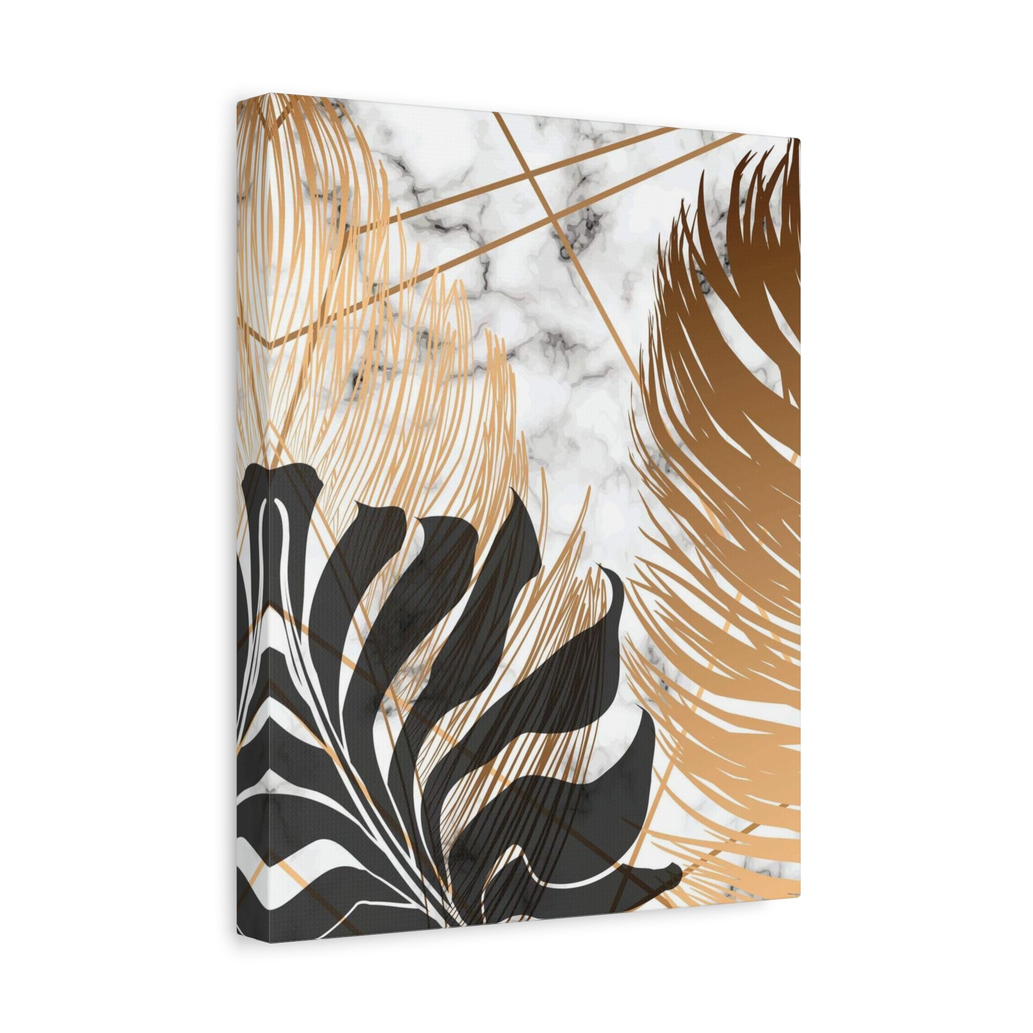 Tropical Palm Canvas Wall Art — Gold & Marble Botanical Print 