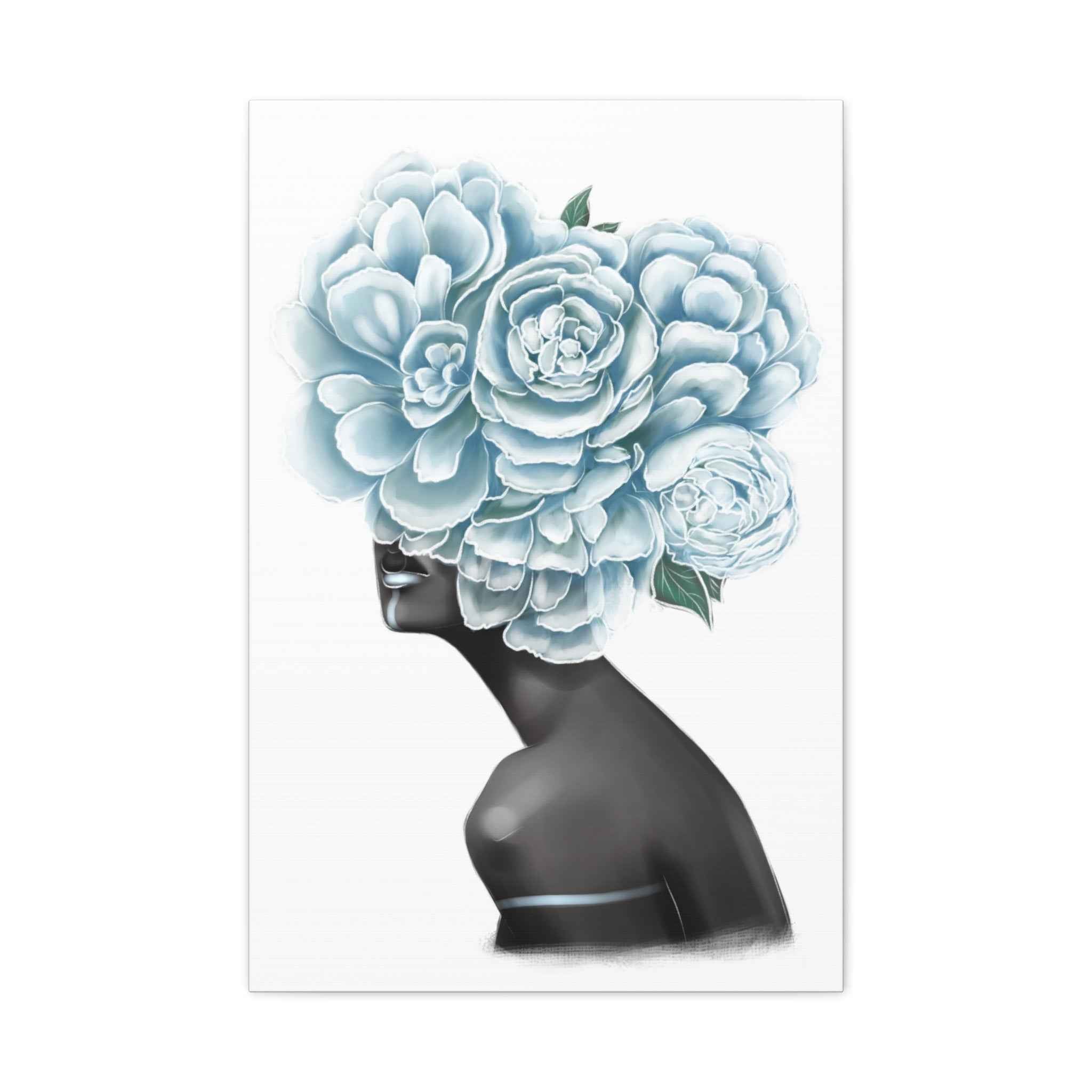 Blue Floral Woman Canvas Wall Art – Abstract Female Portrait