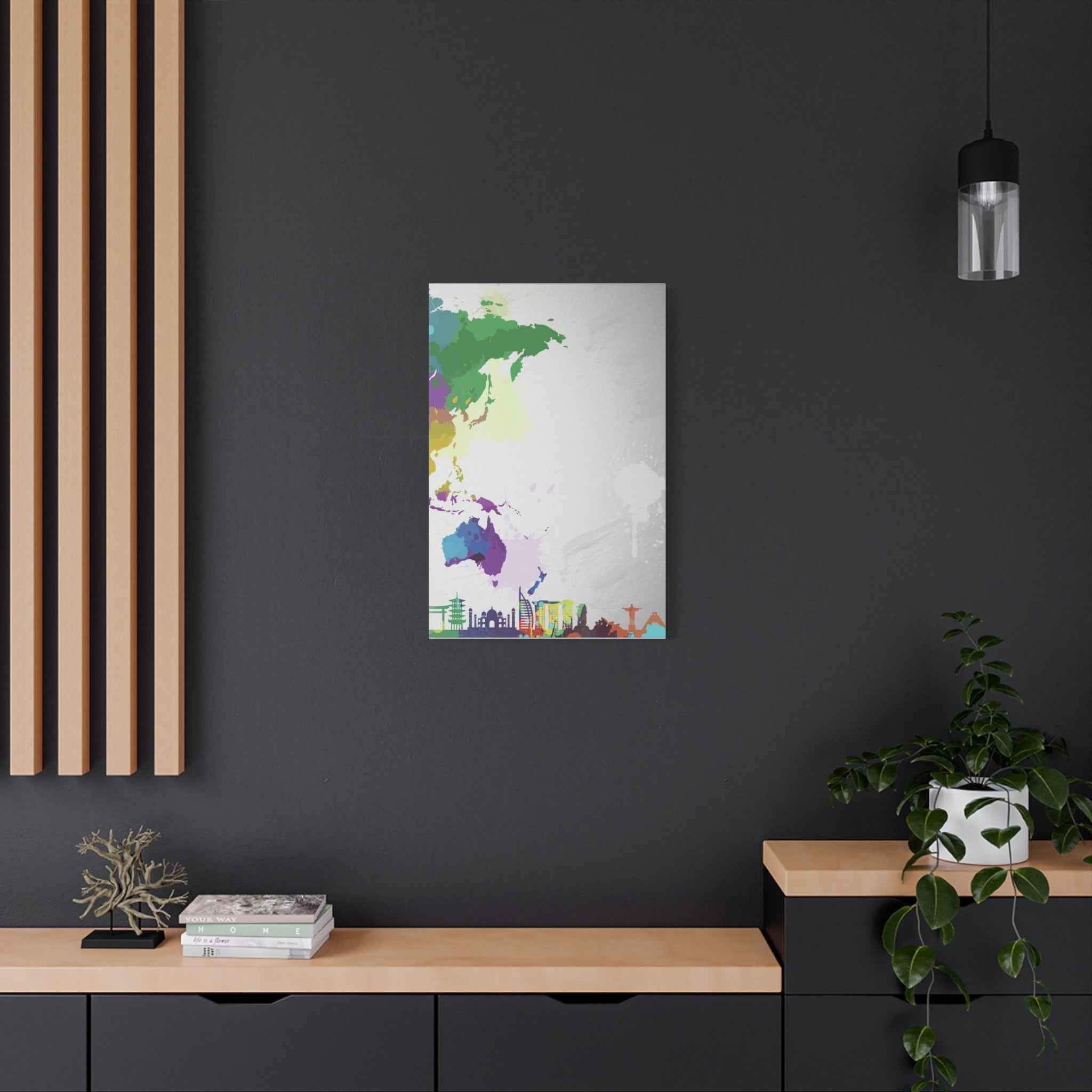 World Map Silhouette Wall Art – Vibrant Travel Skyline Canvas Decoration - TheKaraHan