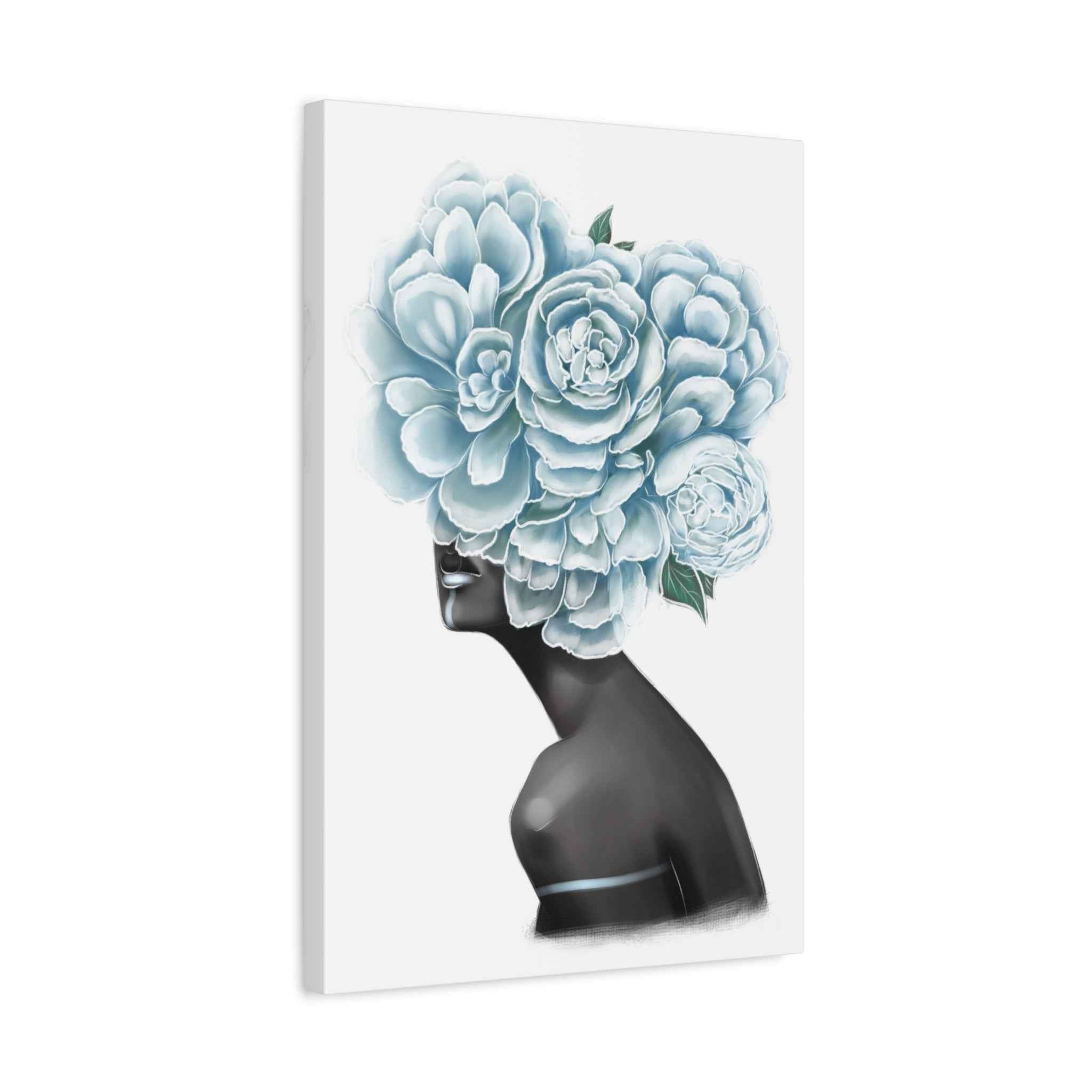 Blue Floral Woman Canvas Wall Art – Abstract Female Portrait