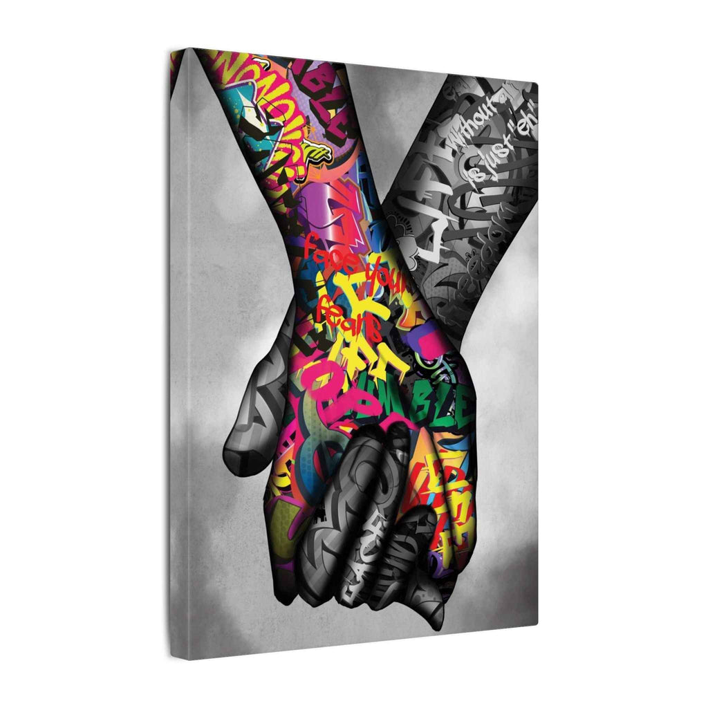 Graffiti Hands Canvas Art - Vibrant Colorful Holding Hands Wall Print - TheKaraHan