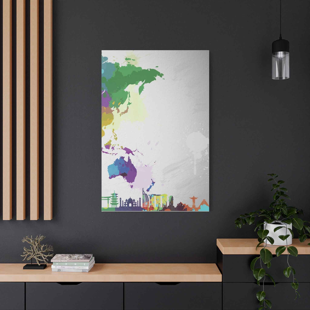 World Map Silhouette Wall Art – Vibrant Travel Skyline Canvas Decoration - TheKaraHan