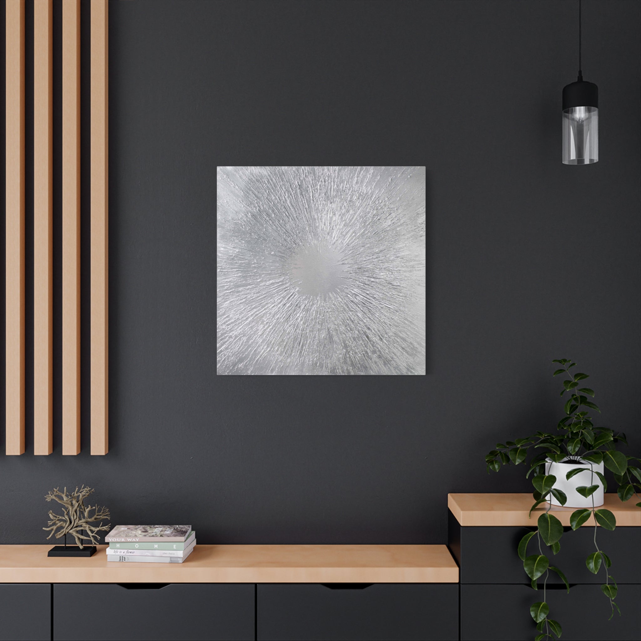 Silver Burst Abstract Canvas Wall Art — Matte Stretched 1.25" 