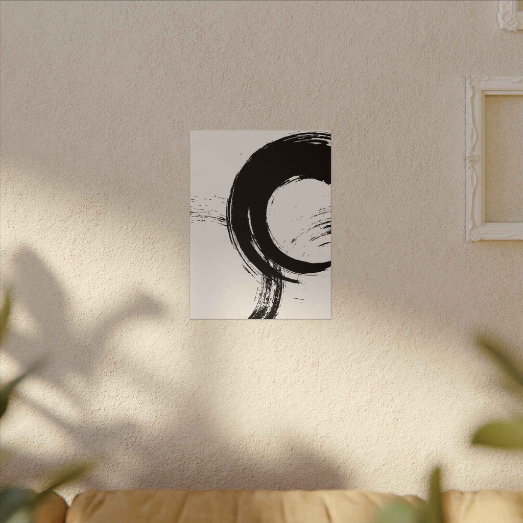 Zen Brushstroke Wall Art - Minimalist Black Circle Abstract Canvas Decor - TheKaraHan