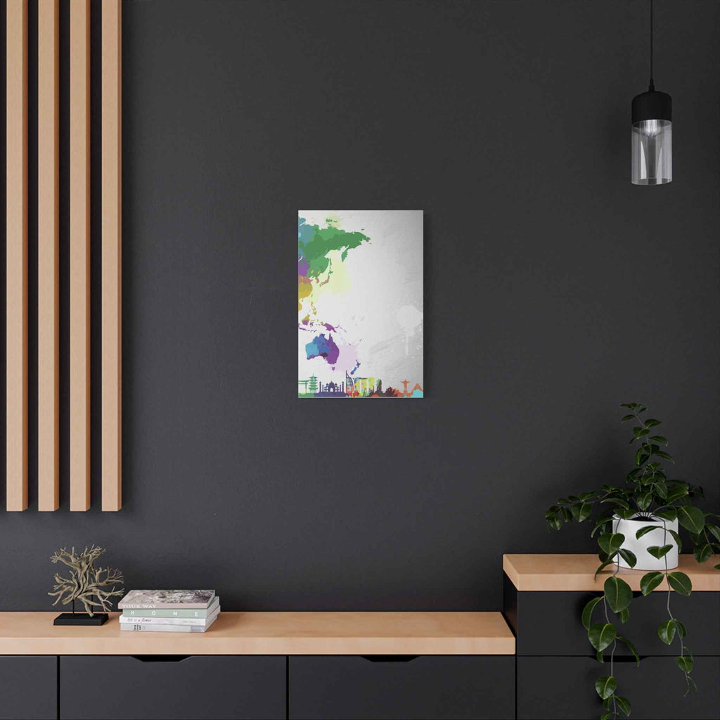 World Map Silhouette Wall Art – Vibrant Travel Skyline Canvas Decoration - TheKaraHan