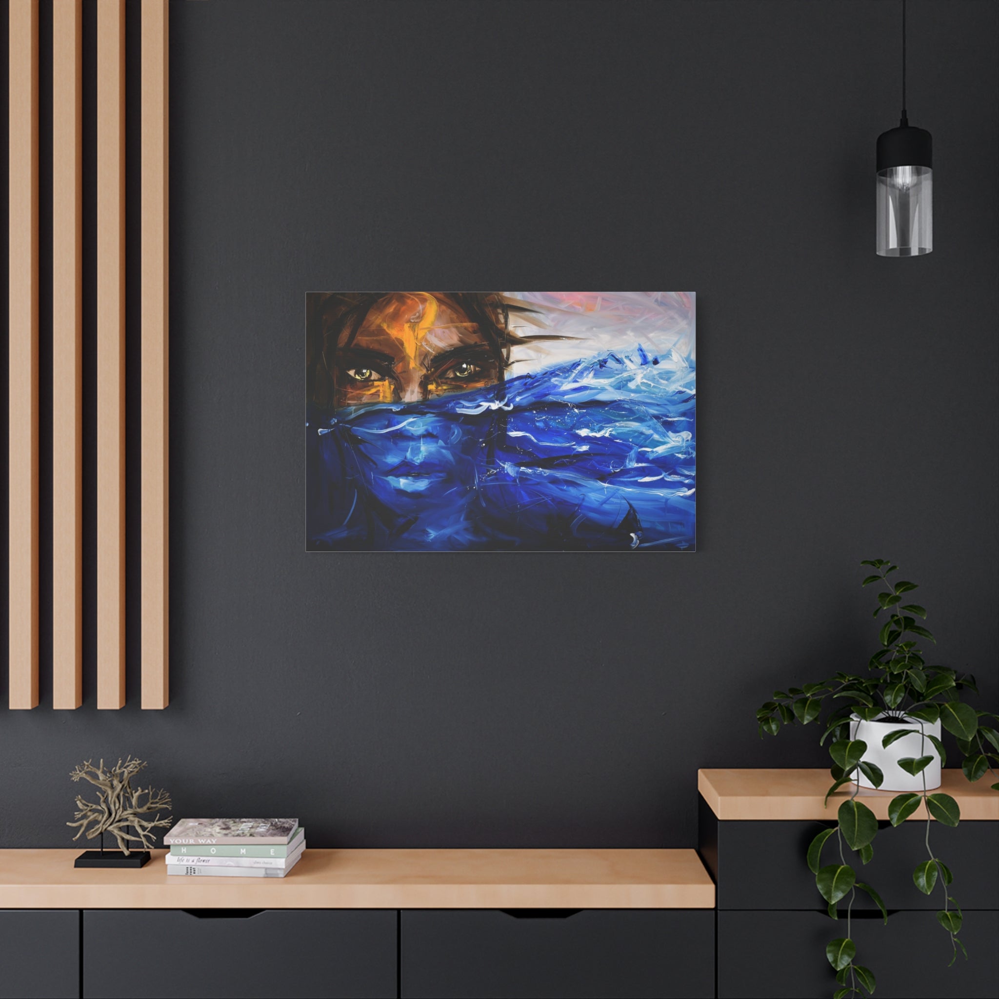 Blue Veil Portrait Matte Canvas Print — Abstract Woman Face Wall Art 